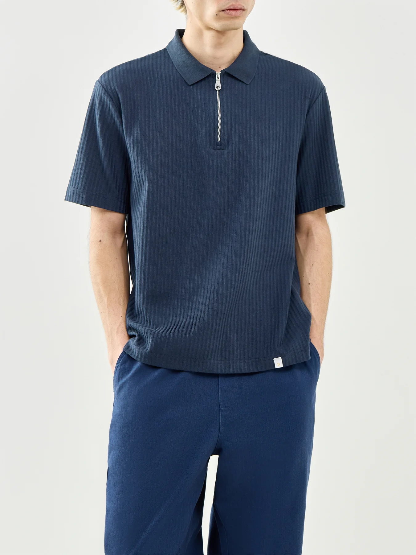 Zip Polo Shirt Navy - Image 4