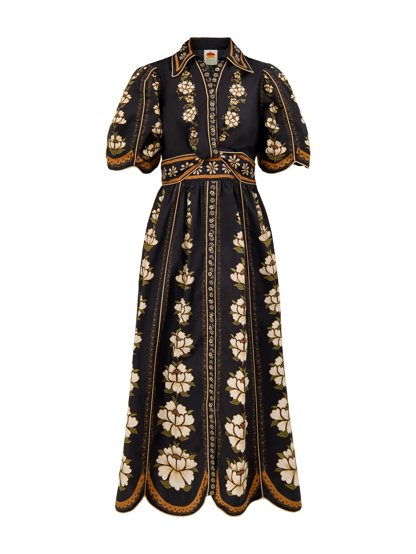 Embroidered Flowers Midi Dress Black