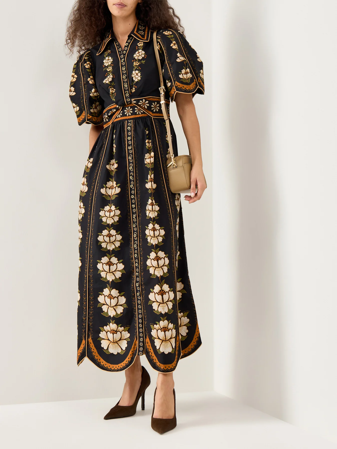 Embroidered Flowers Midi Dress Black - Image 2