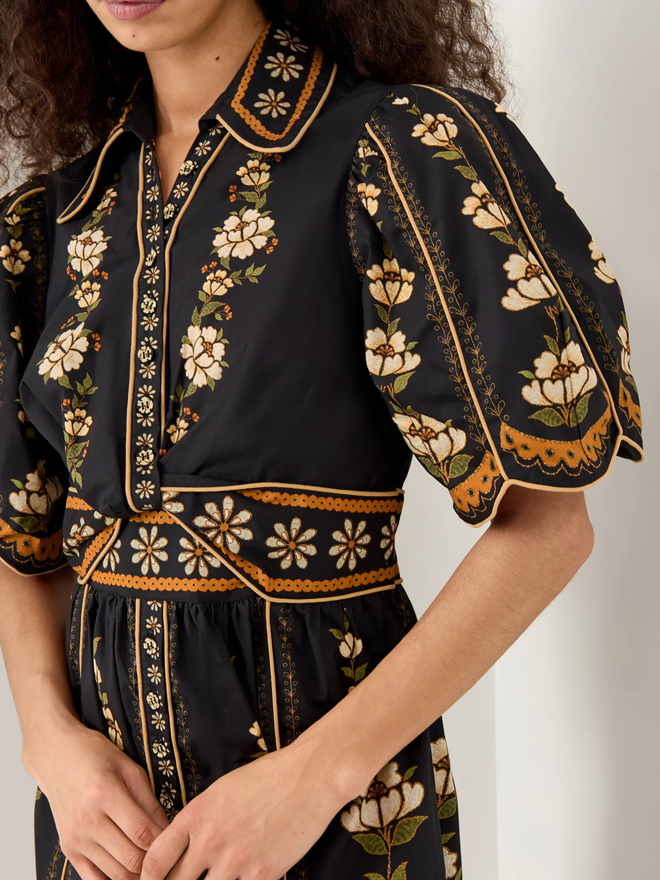 Embroidered Flowers Midi Dress Black - Image 3