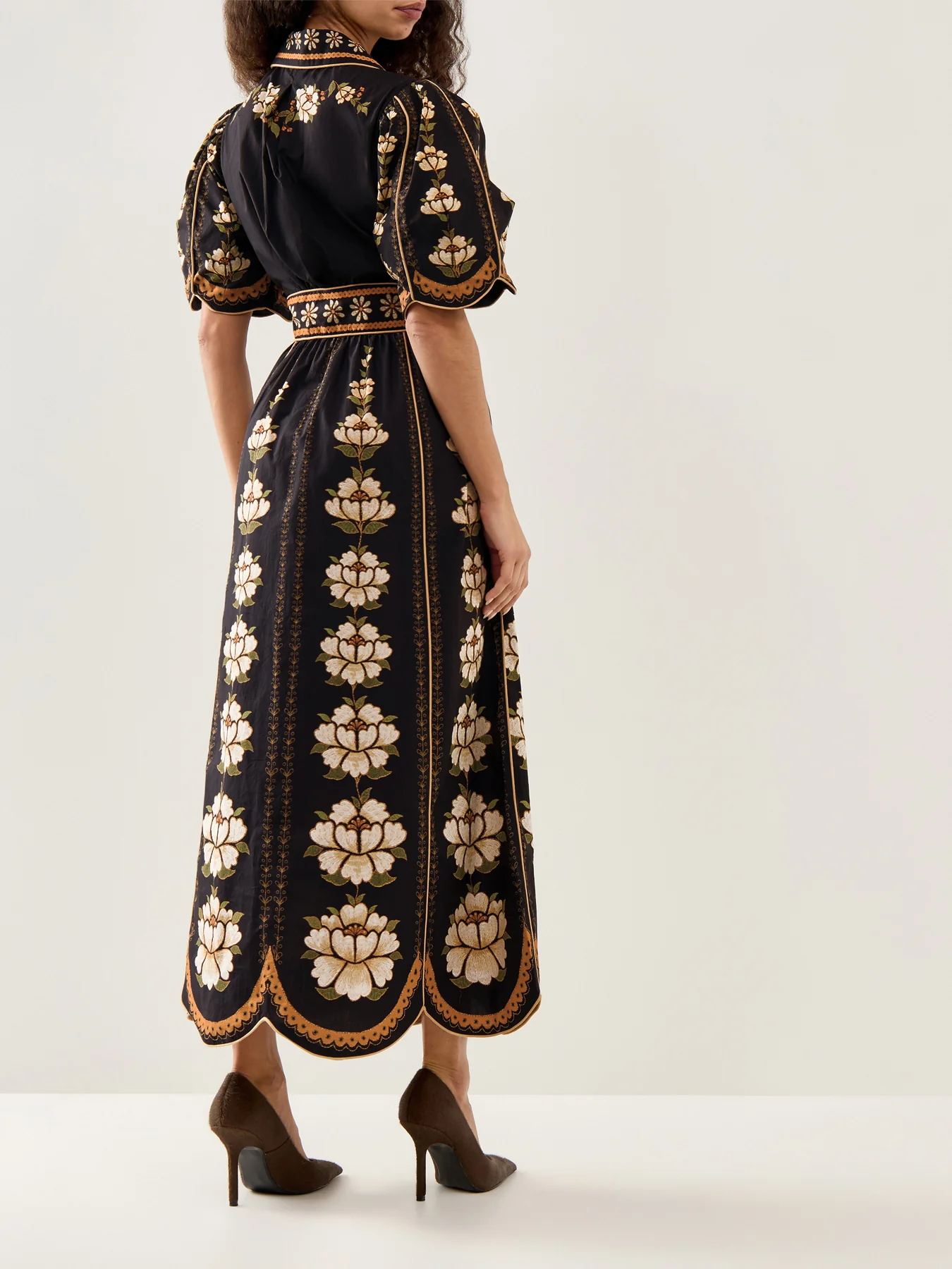 Embroidered Flowers Midi Dress Black - Image 5
