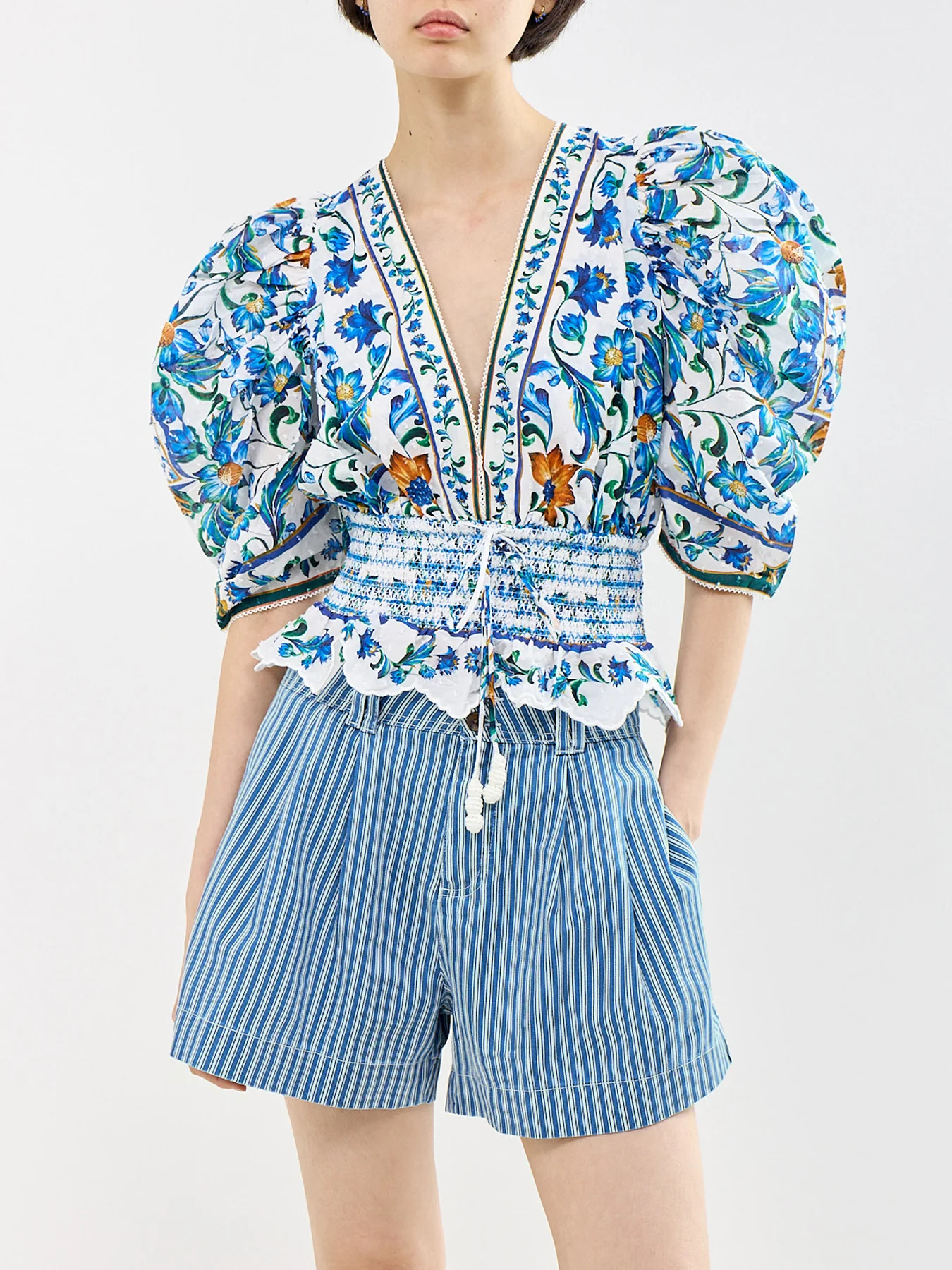 Flora Tile Blouse White - Image 4