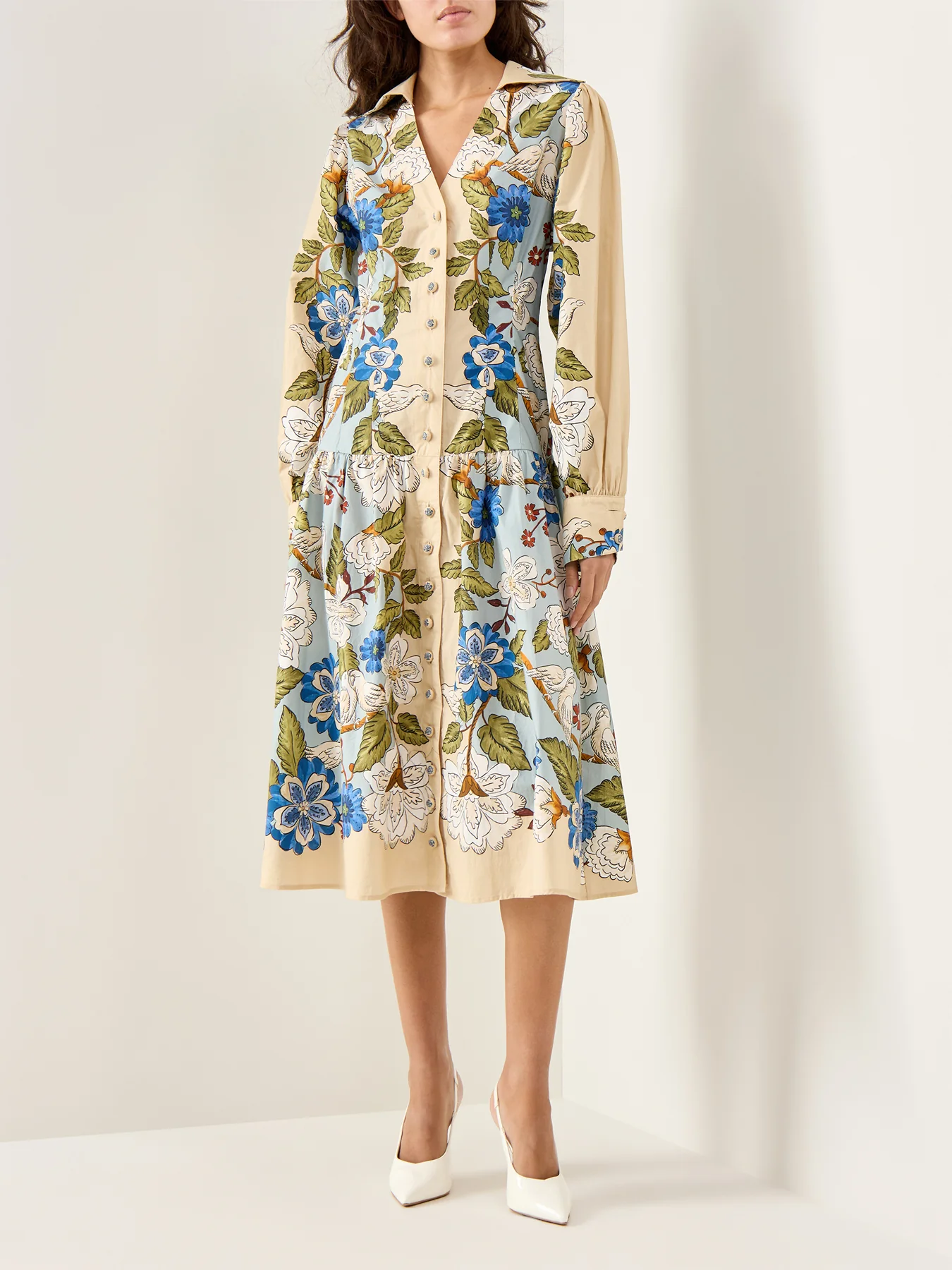 Garden Scarf Blue Long Sleeve Midi Dress - Image 2