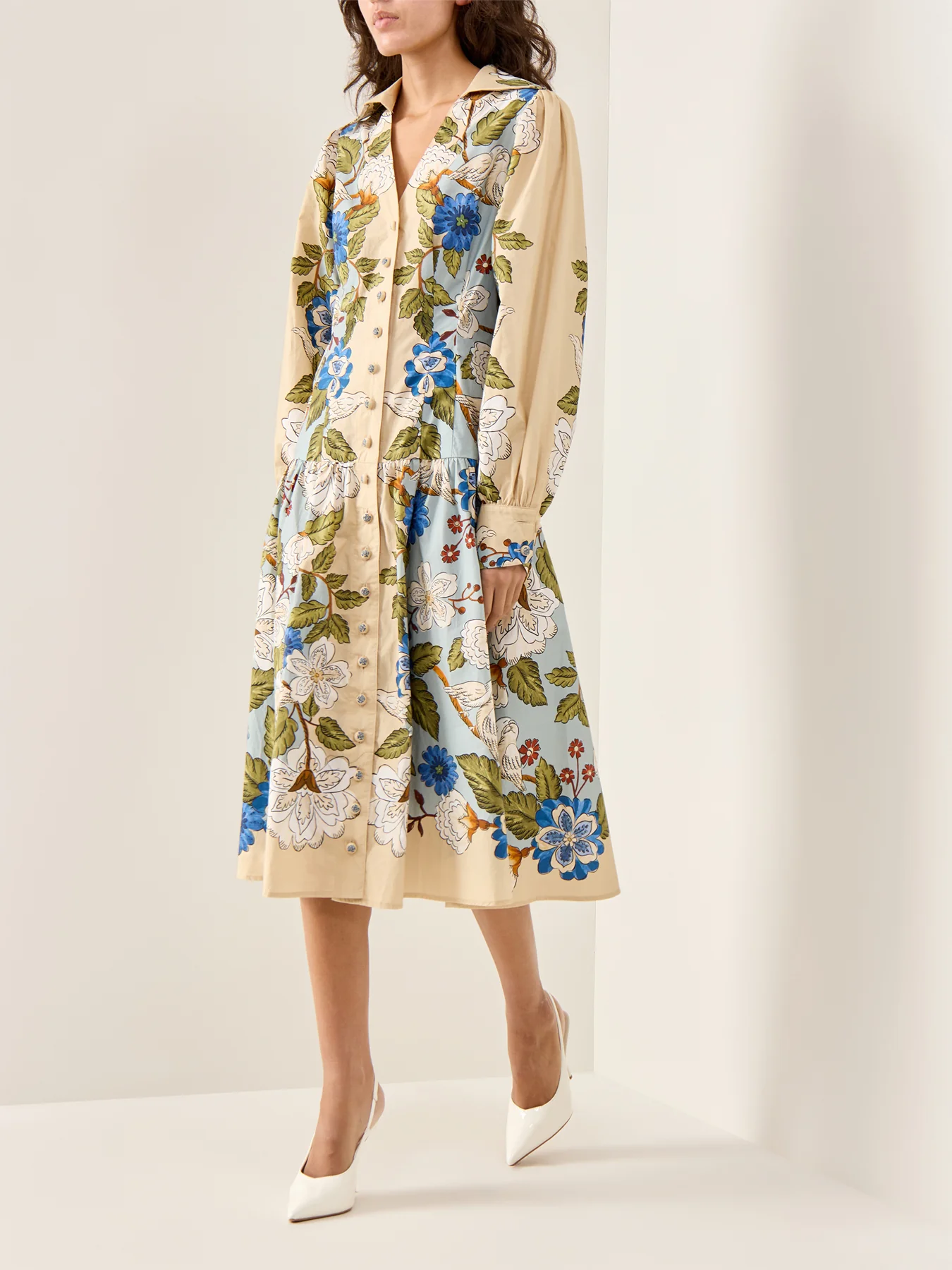 Garden Scarf Blue Long Sleeve Midi Dress - Image 4