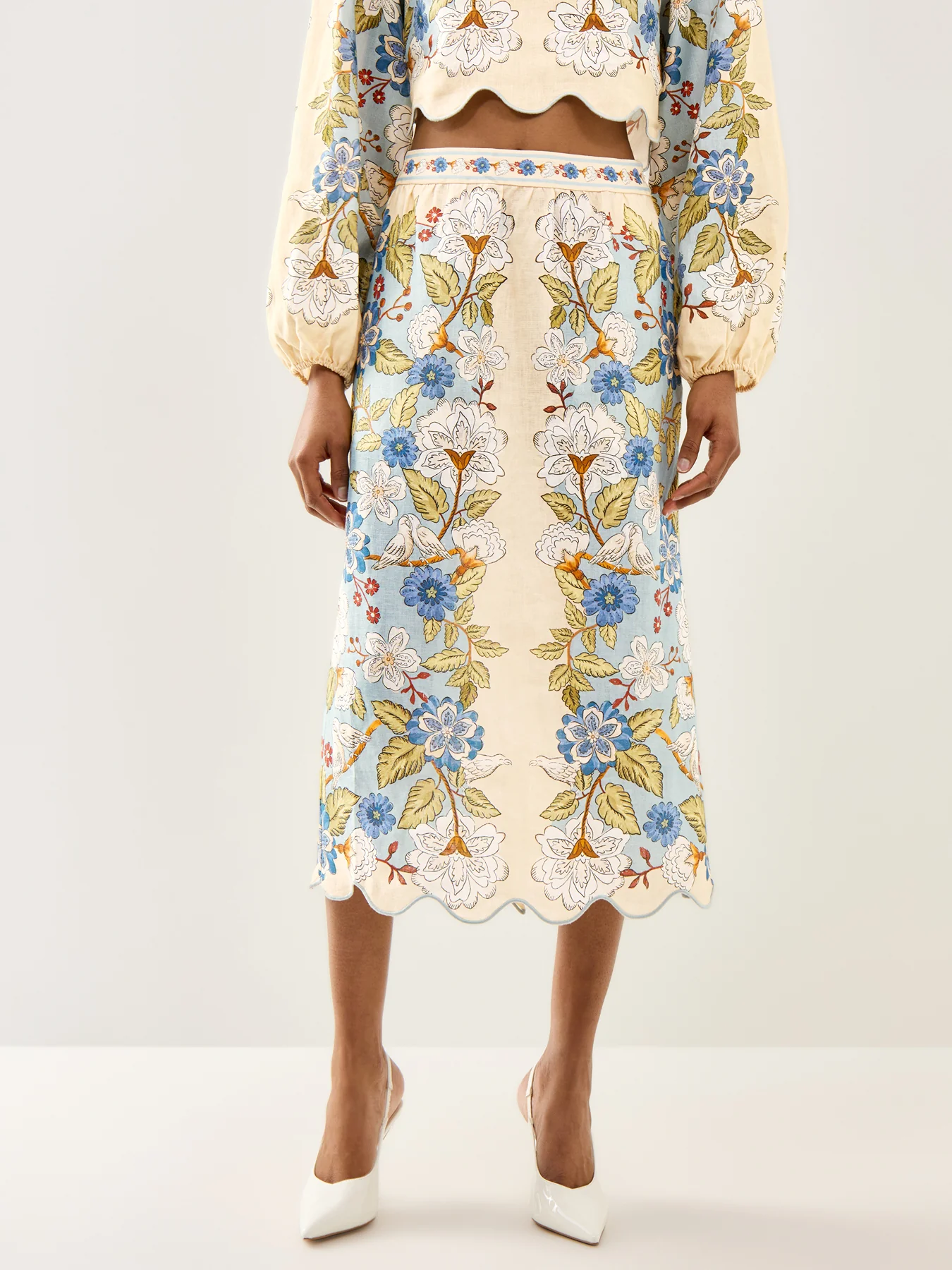 Garden Scarf Blue Midi Skirt - Image 4