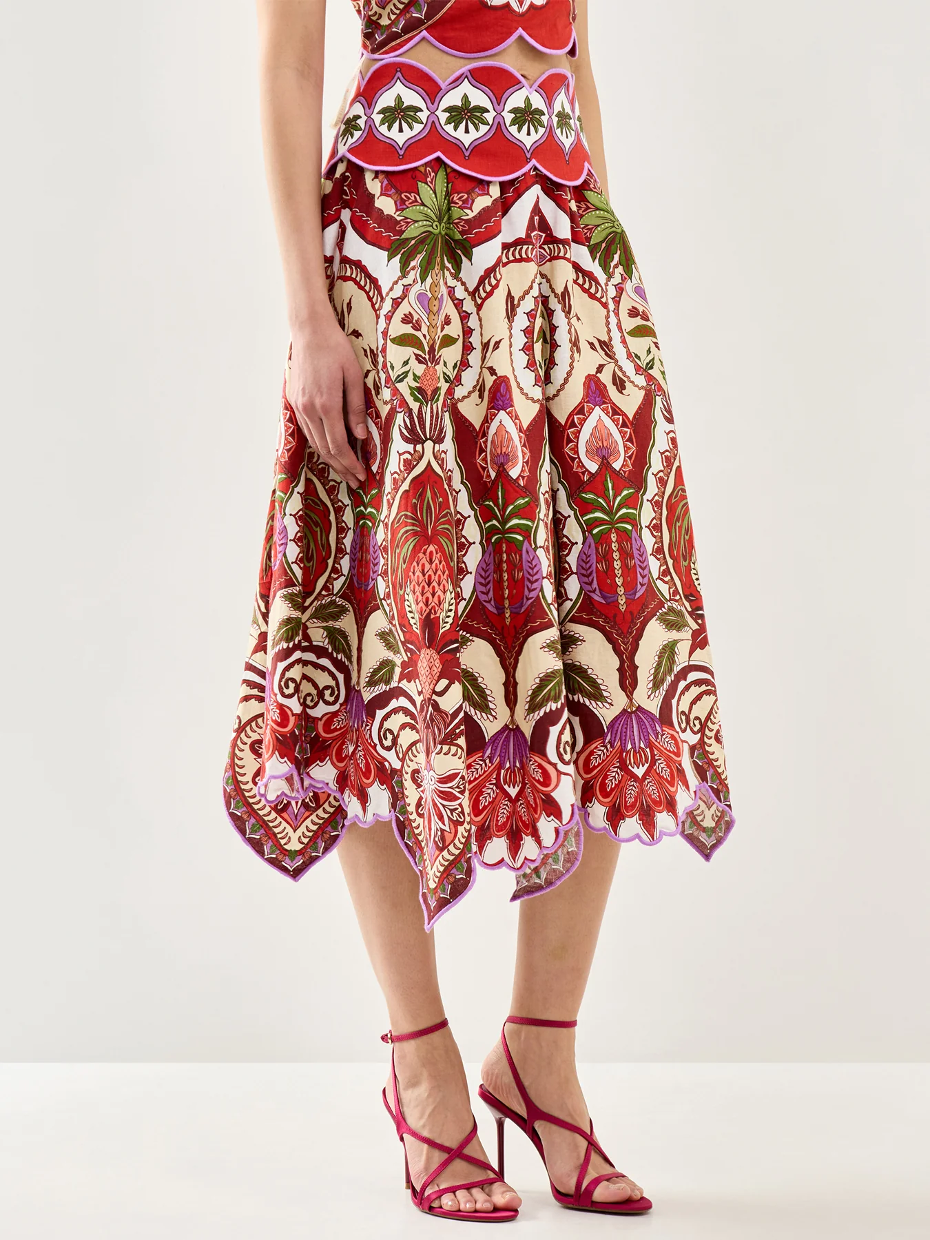 Odara Scallop Midi Skirt Red - Image 4