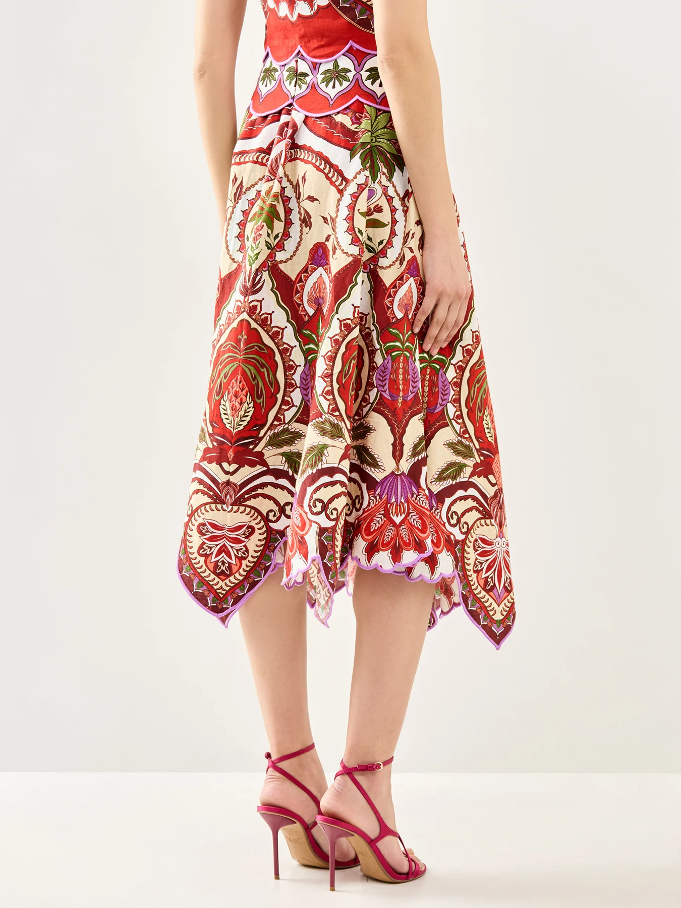 Odara Scallop Midi Skirt Red - Image 5