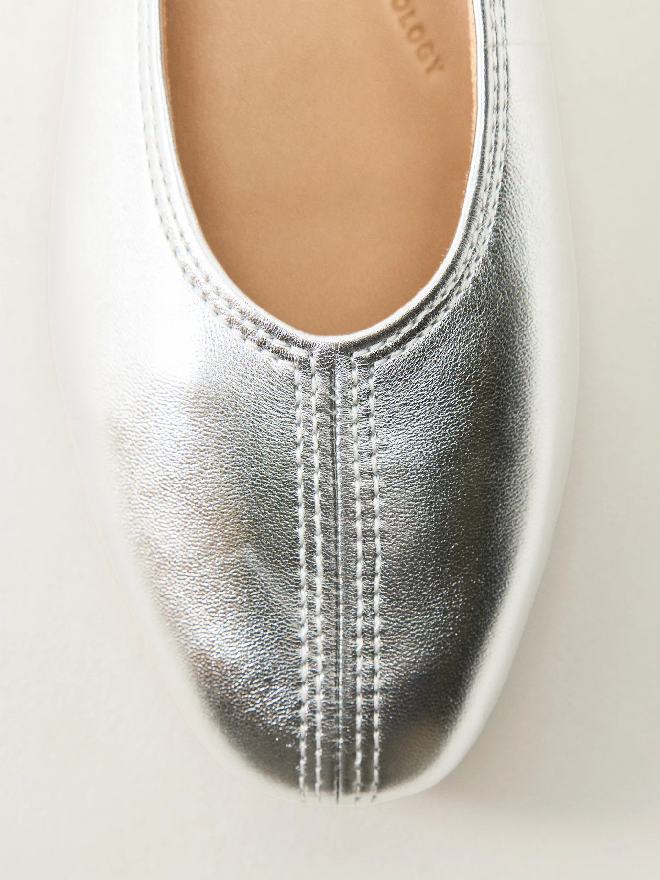High-Cut Leather Ballet Flats Silver - Image 3