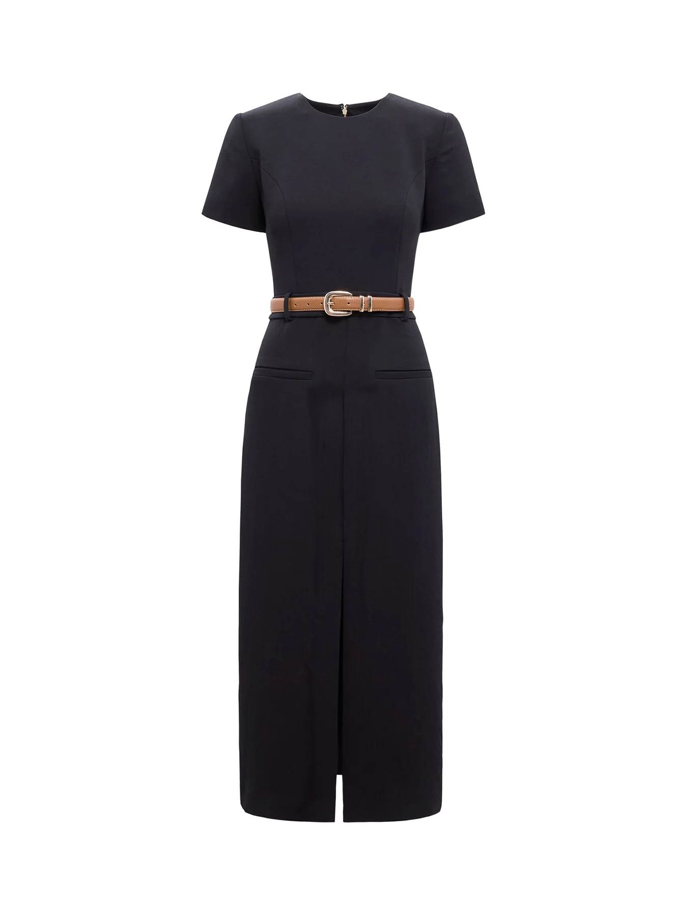 Bailee Belted Tailored Midi Dress Black
