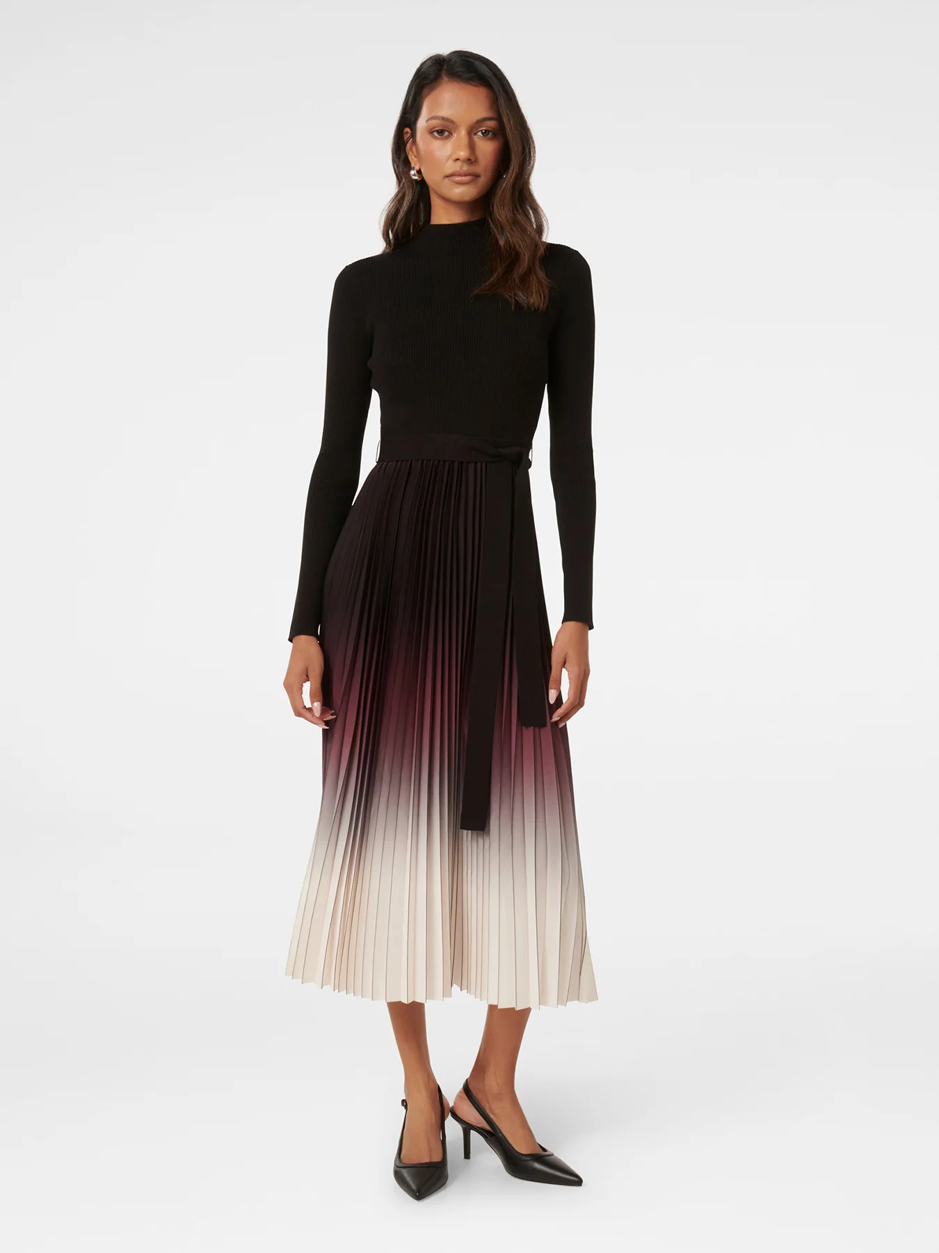 Harmony Pleated Midi Dress Black - Image 4
