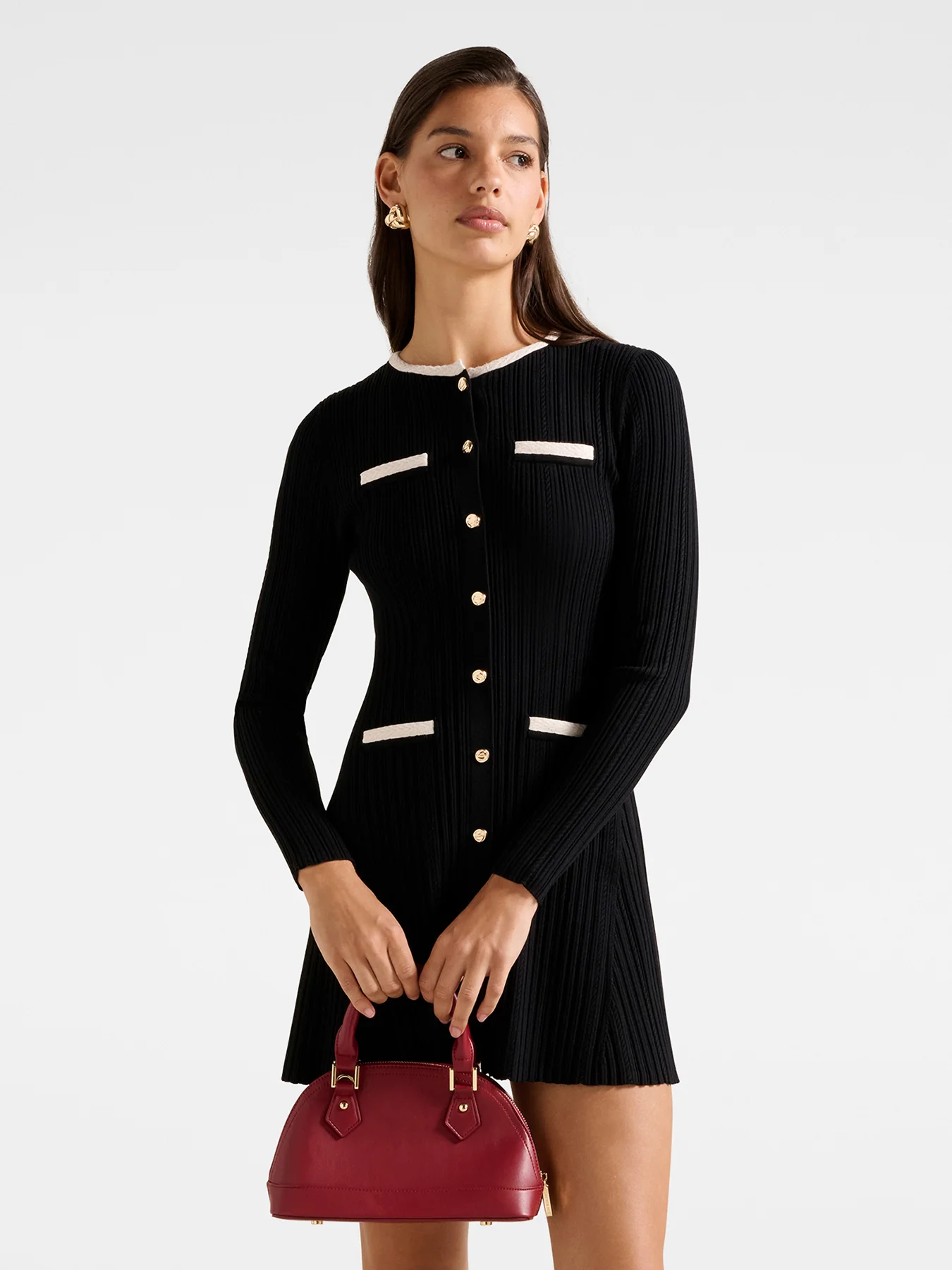 Brielle Fit and Flare Knitted Mini Dress Black - Image 4