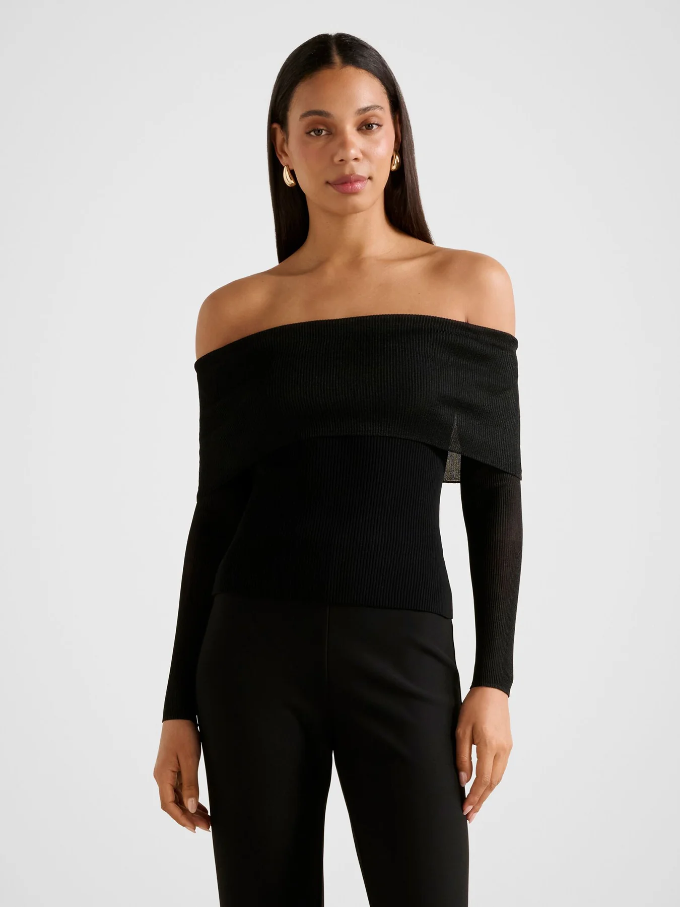 Brynn Bardot Knitted Top Black - Image 4