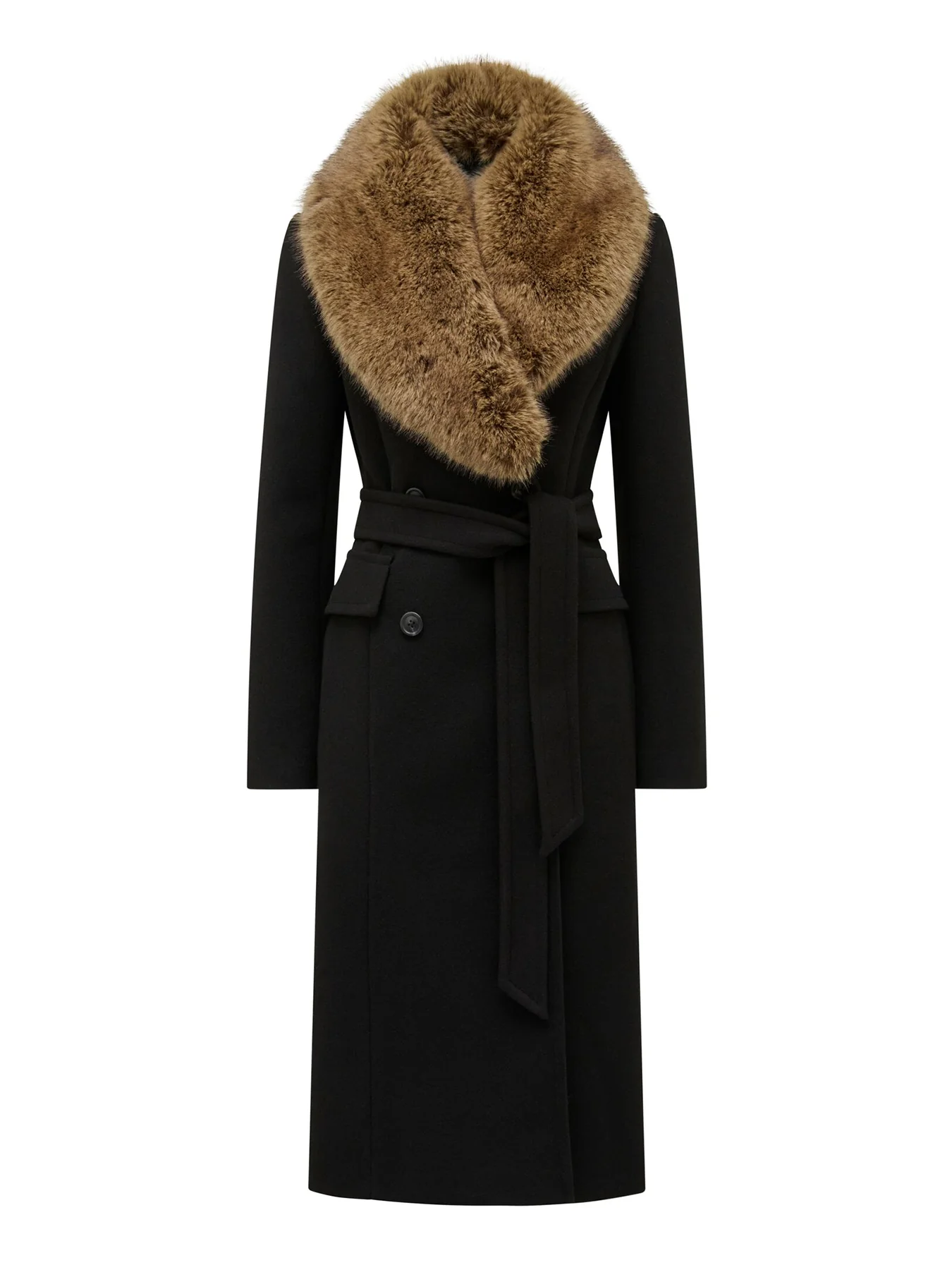 Chelsea Double Breasted Fur Collar Coat Black