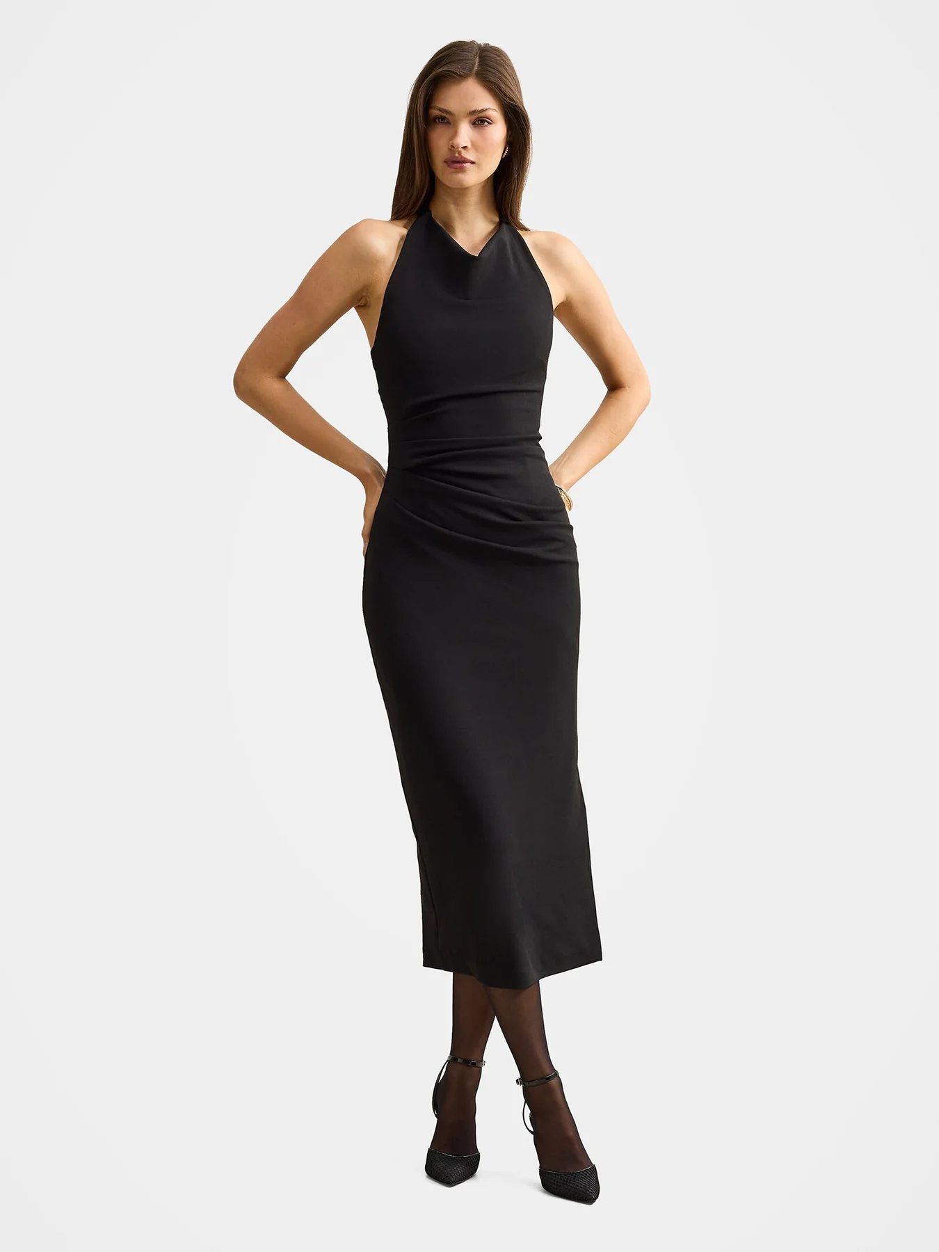 Daphne Halter Neck Column Midi Dress Black - Image 3