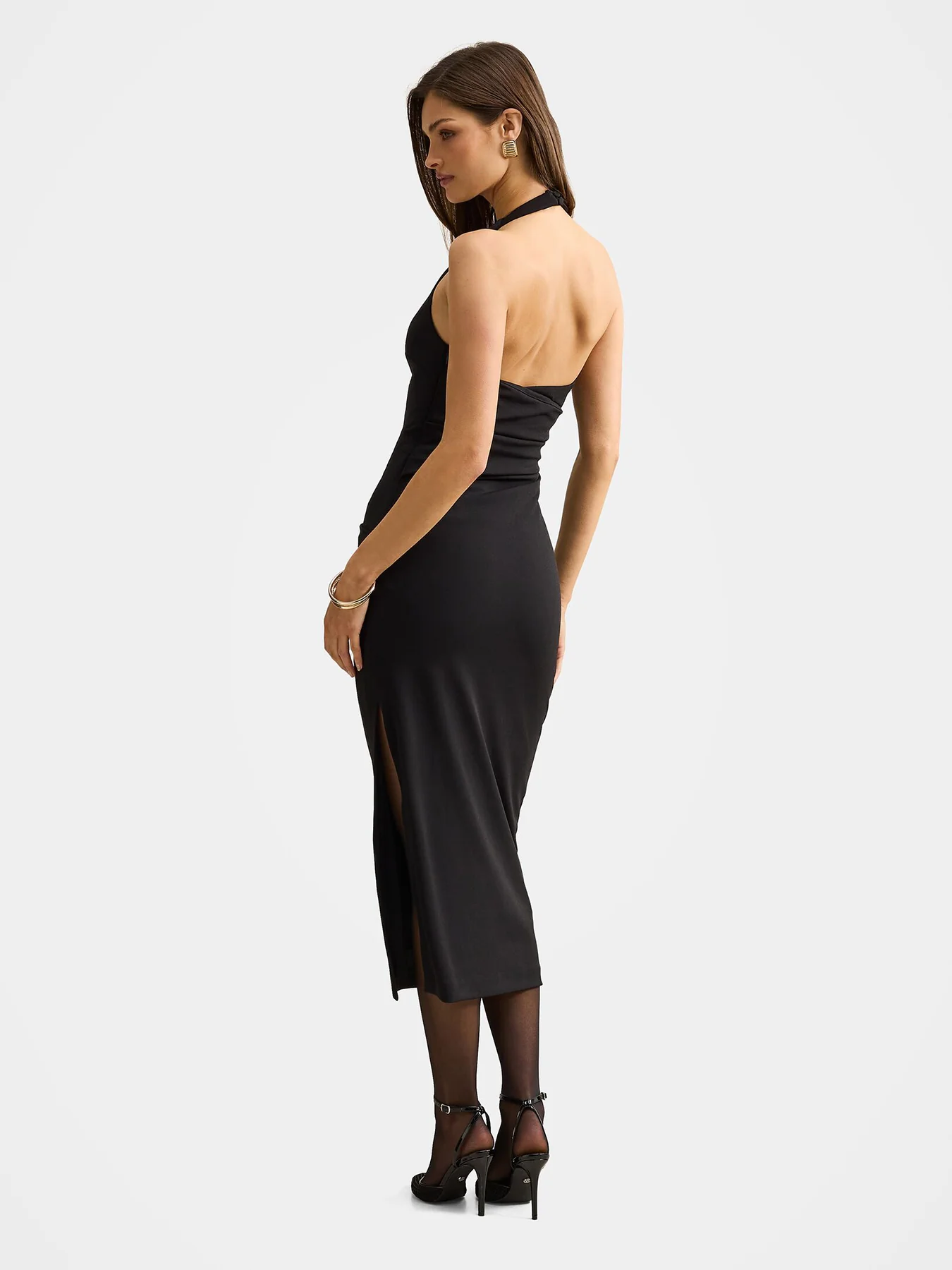 Daphne Halter Neck Column Midi Dress Black - Image 4