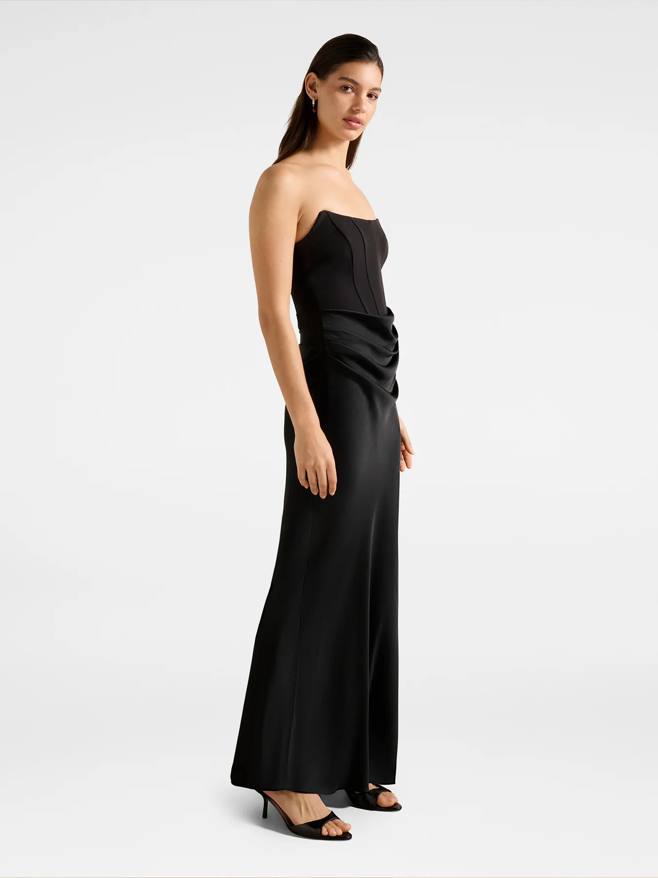 Isra Draped Strapless Maxi Dress Black - Image 4
