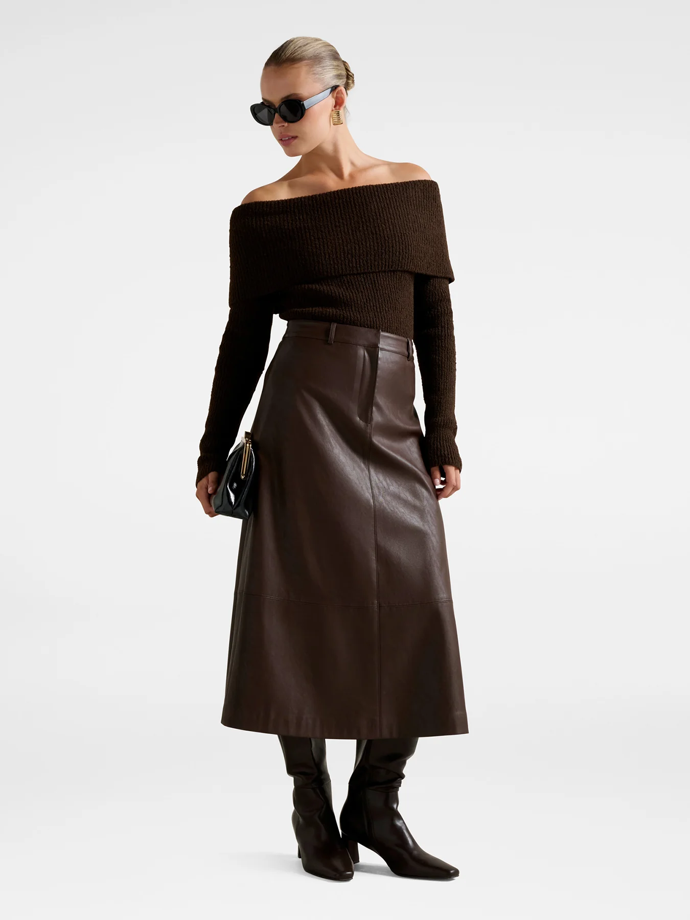 Jaelyn Vegan Leather Midi Skirt Black - Image 2