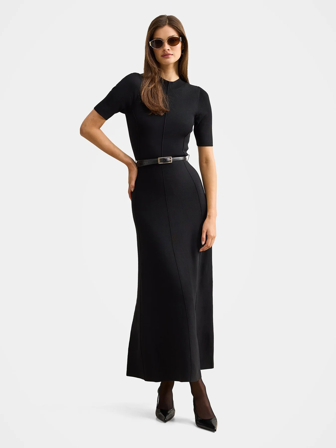 Josie A-line Knitted Midi Dress Black - Image 2