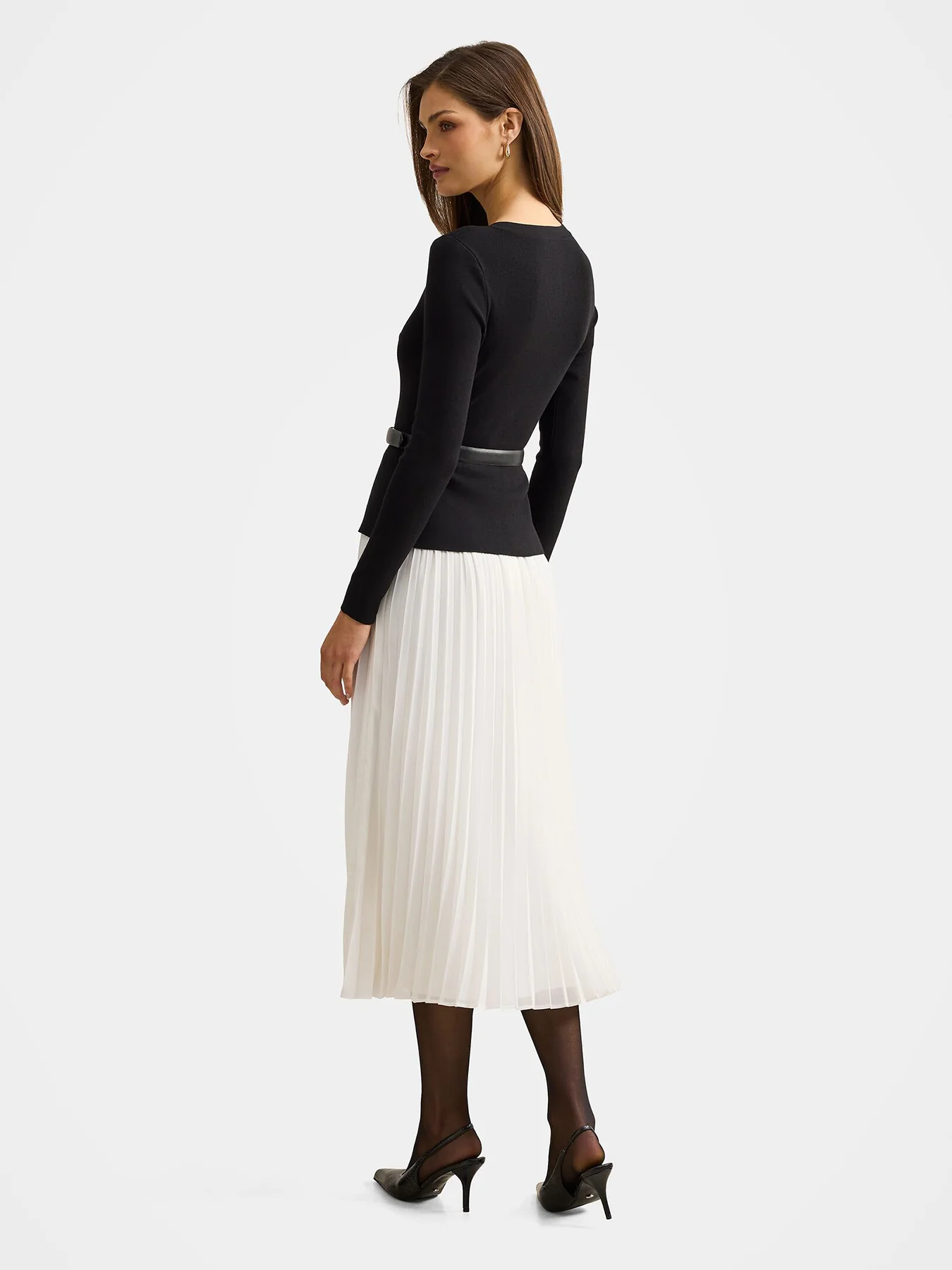 Louisa Woven Mix Knitted Dress Mono Stripe - Image 3