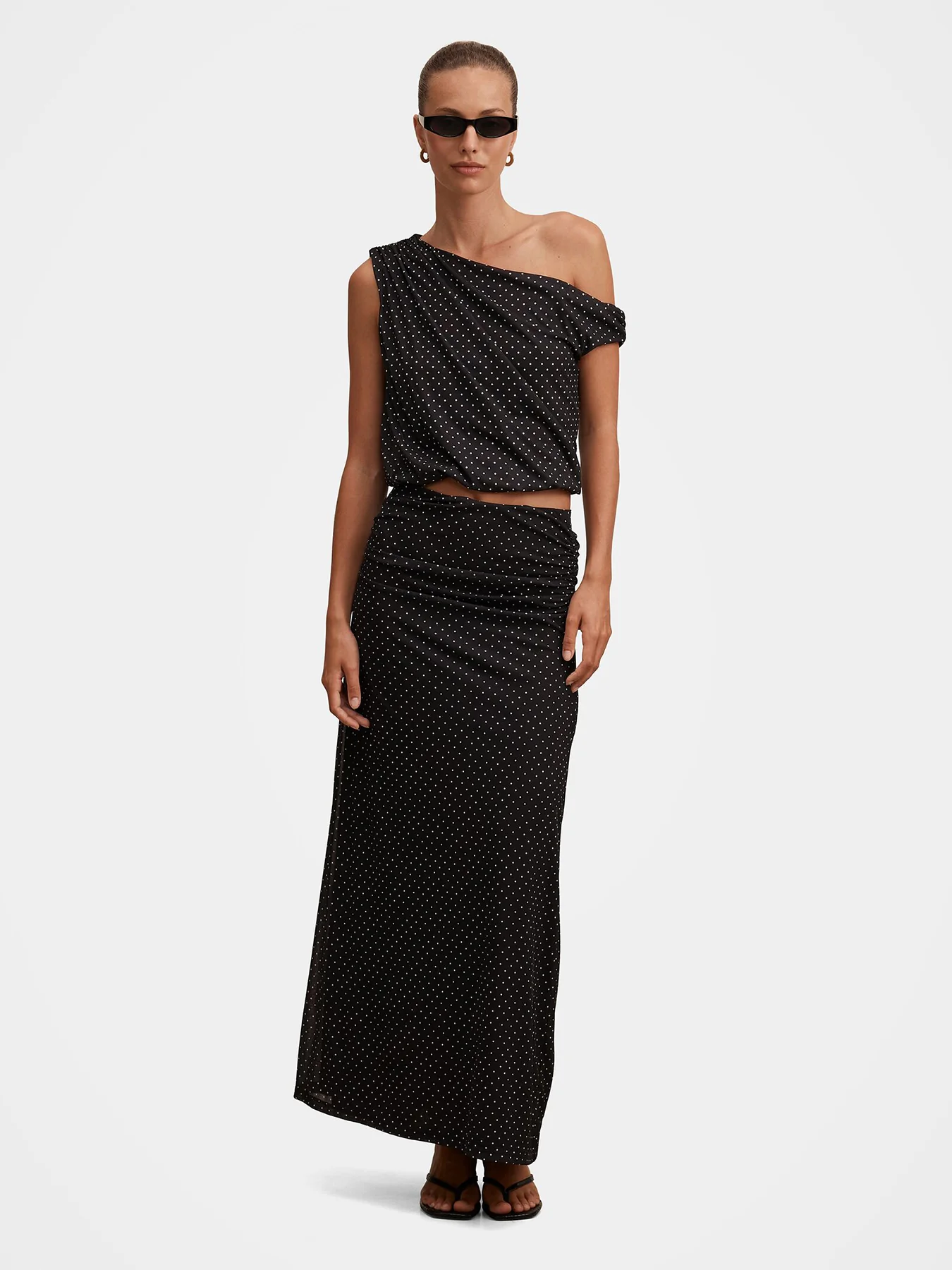 Mila Spot Print Drape Top Black - Image 2
