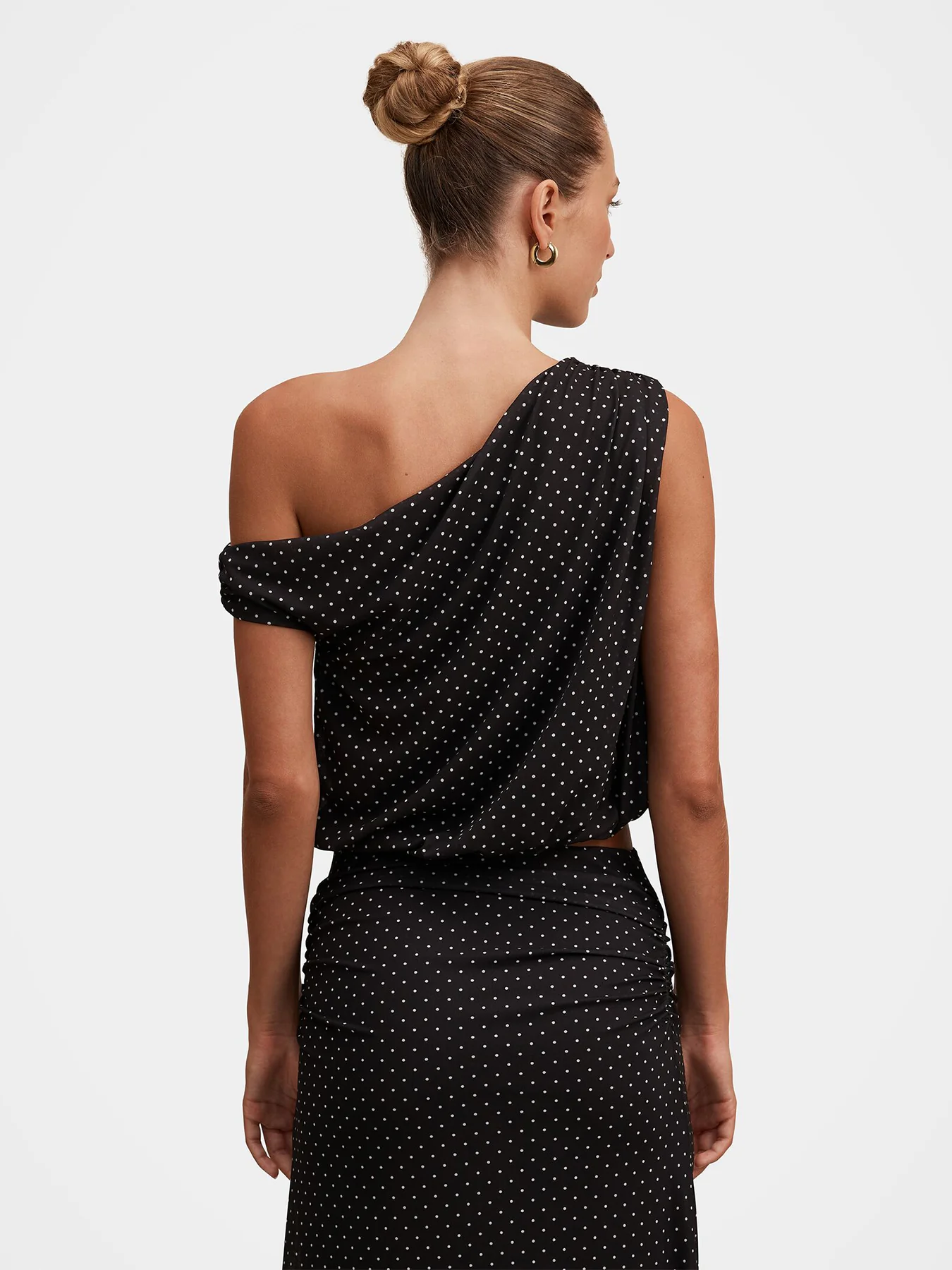 Mila Spot Print Drape Top Black - Image 3