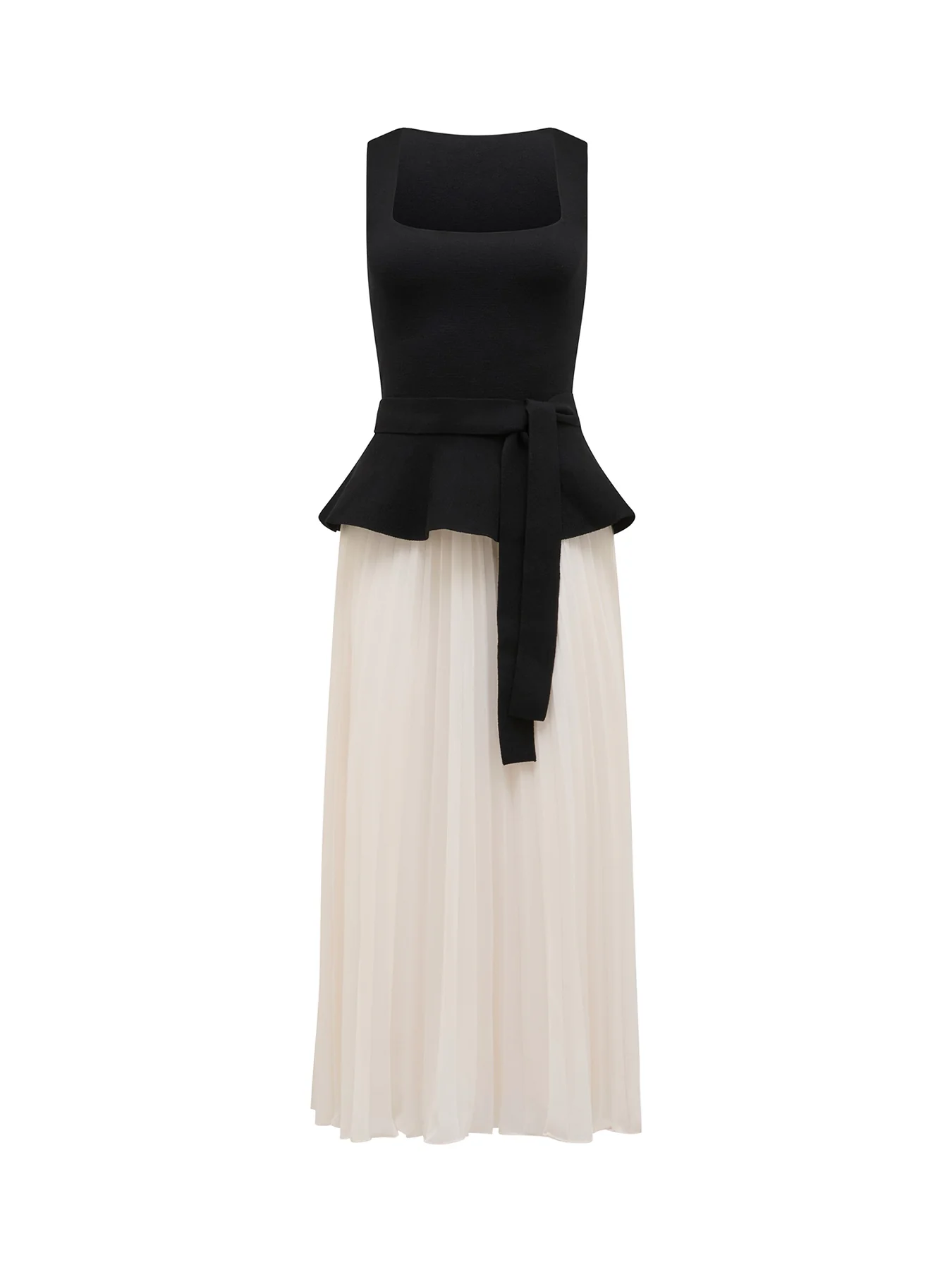 Peony Pleated Mixed Dress Black