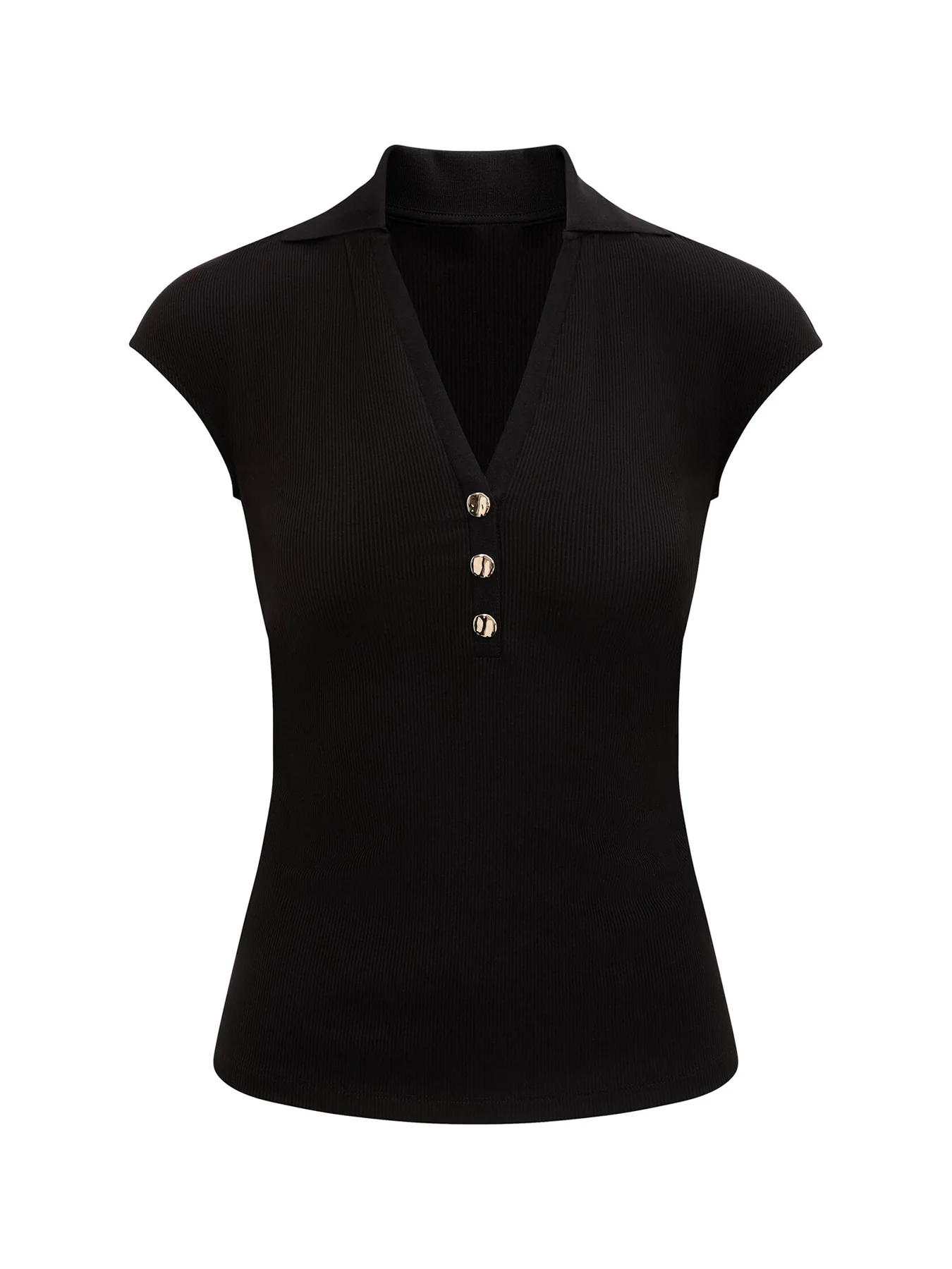 Winnie Extended Shoulder Polo Top Black