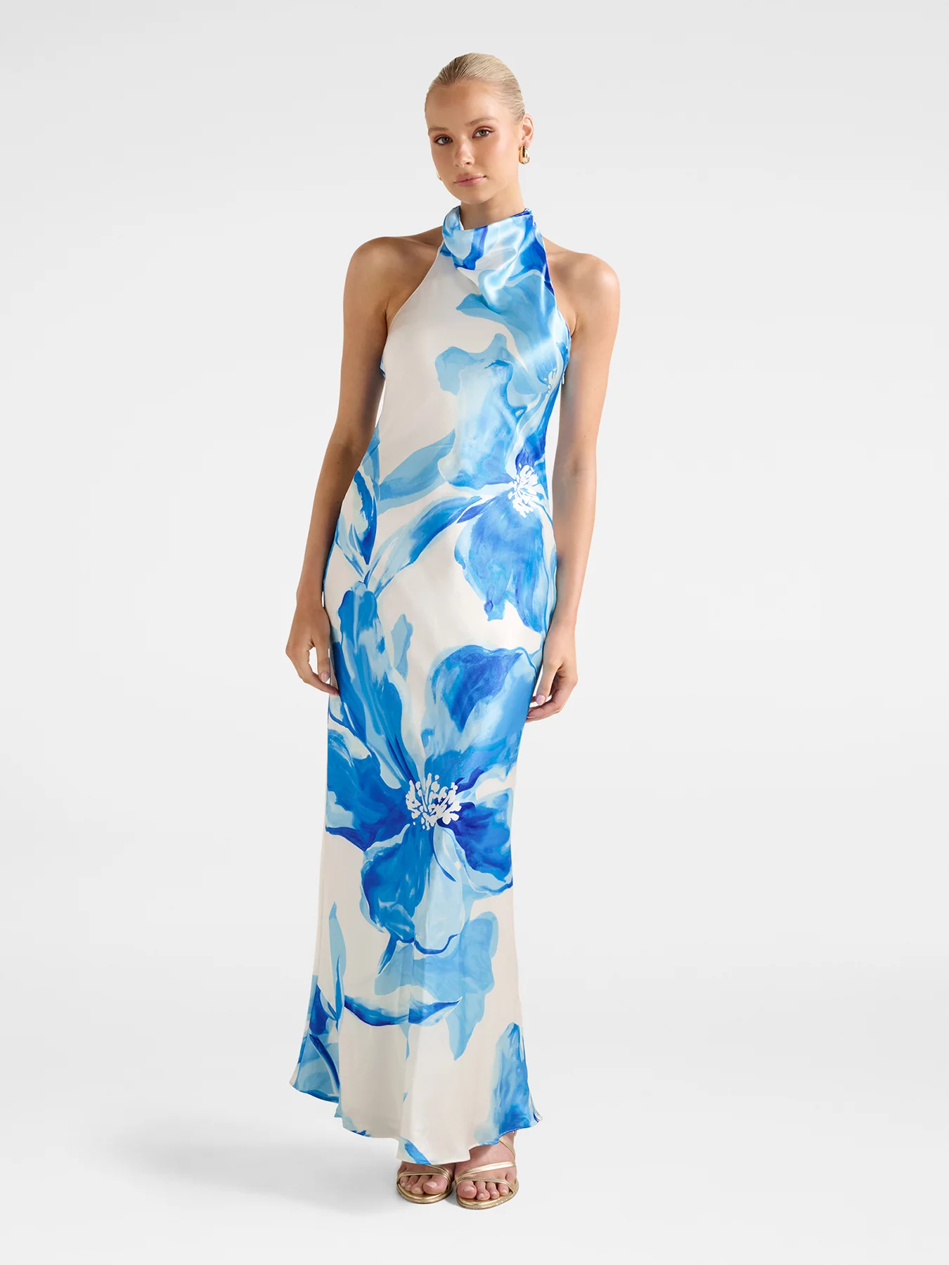 Clementine Satin Maxi Dress Blue - Image 2