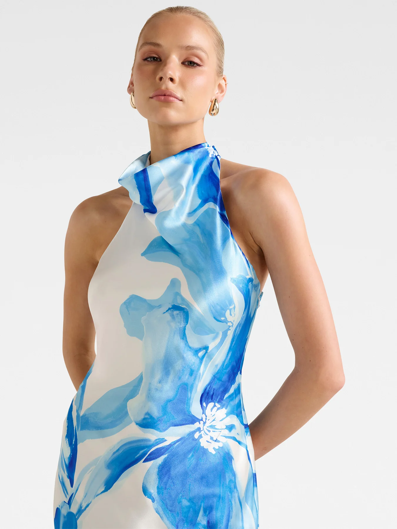 Clementine Satin Maxi Dress Blue - Image 3