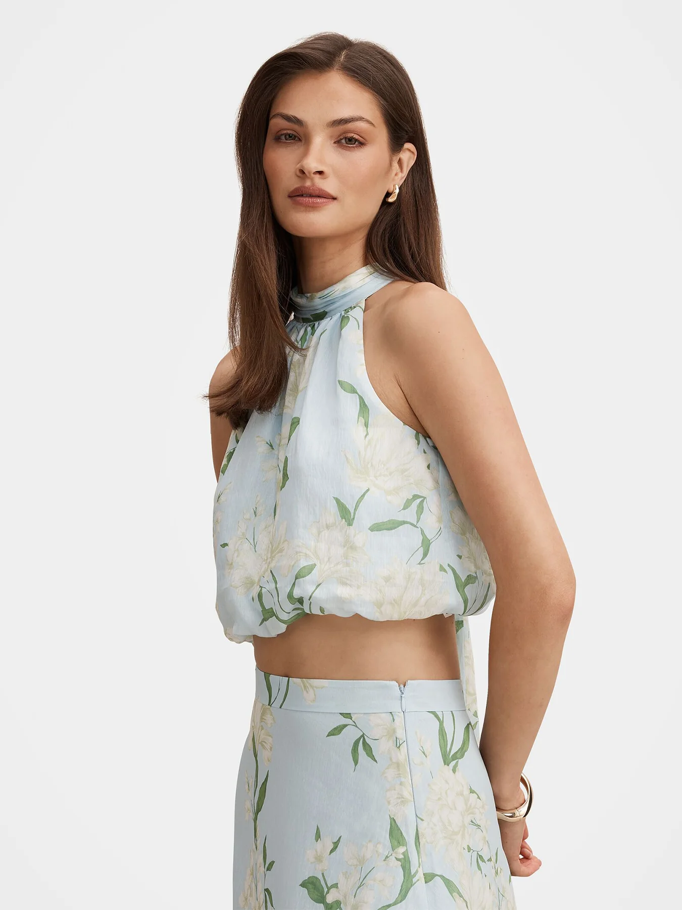 Maisie Halter Neck Tie Top Blue - Image 3