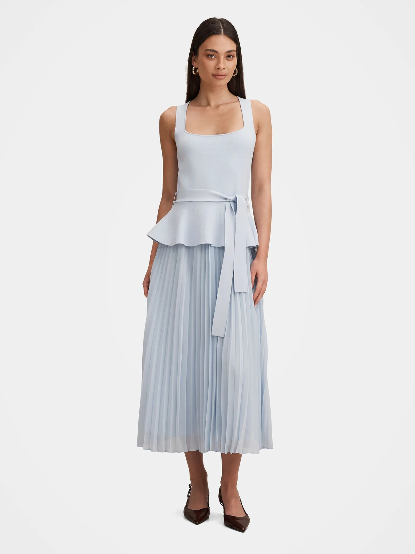 Peony Pleated Midi Dress Blue - Image 2