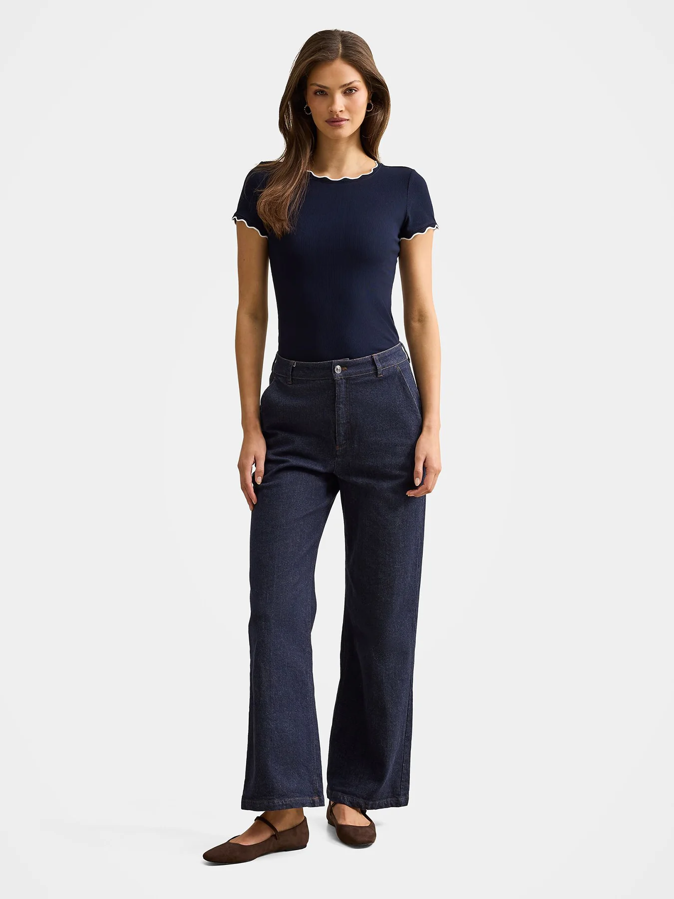Rebecca Scallop Trim T-shirt Navy - Image 2
