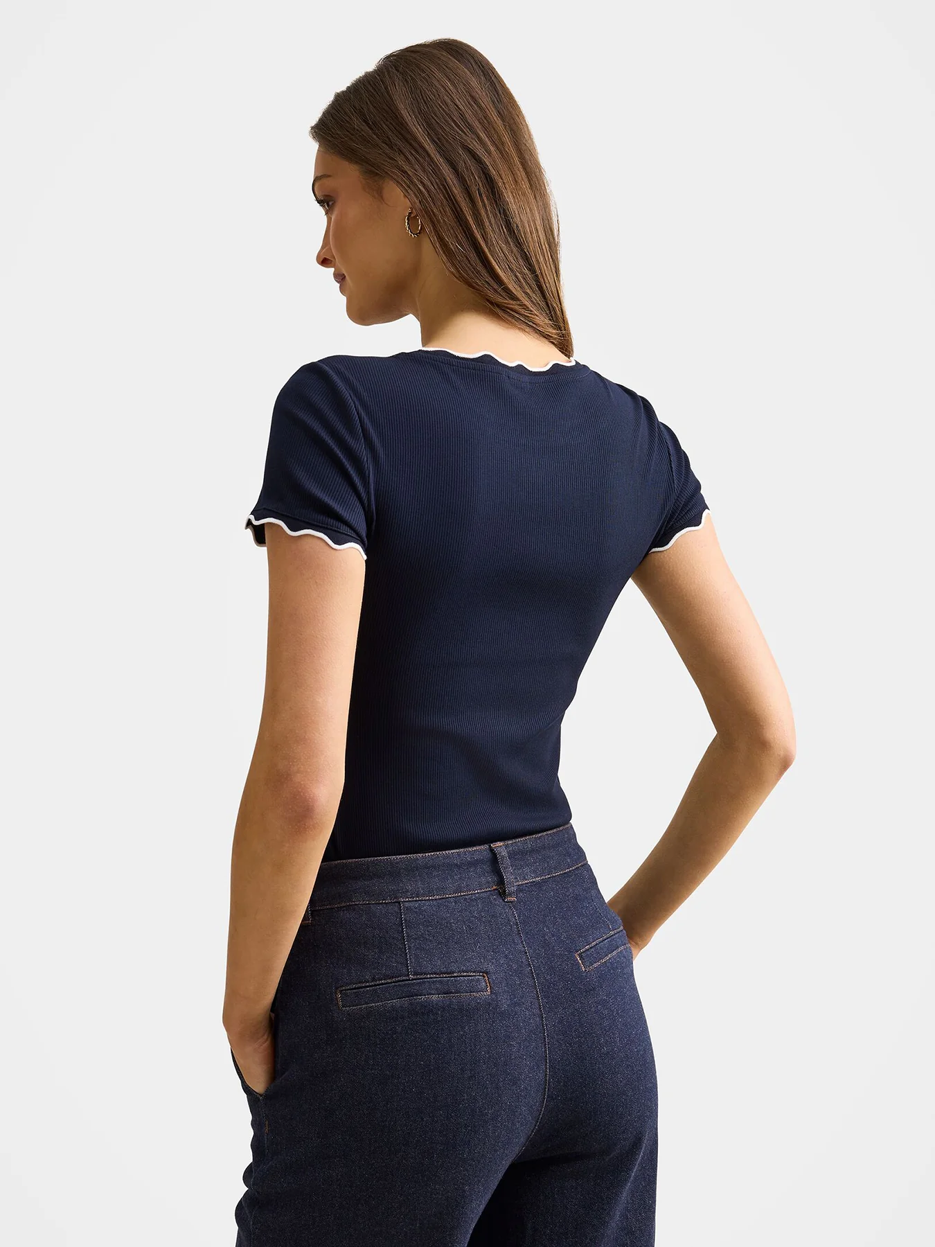 Rebecca Scallop Trim T-shirt Navy - Image 3