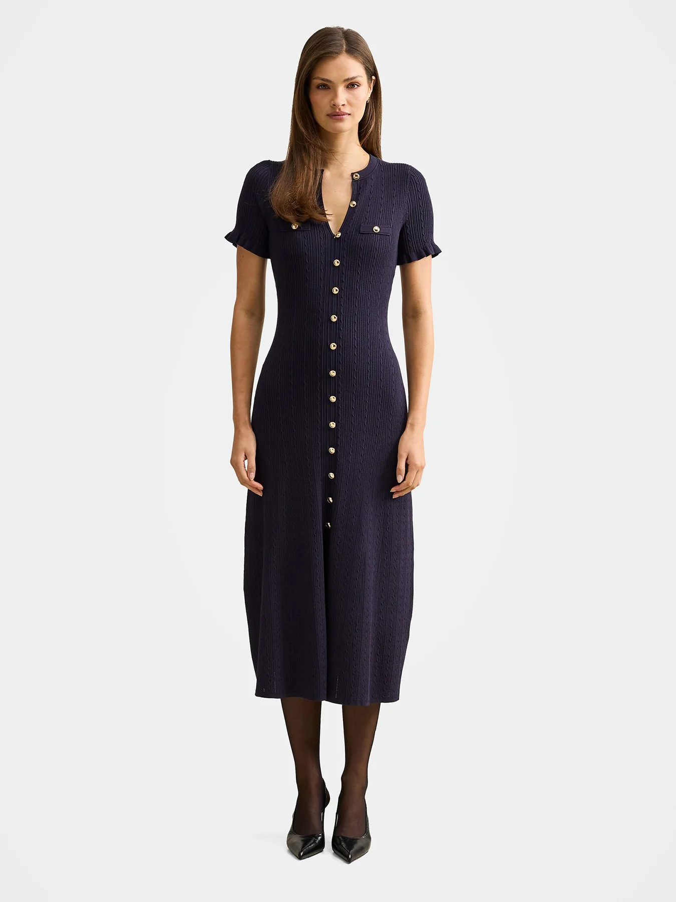 Violetta Stitch Interest Midi Dress Navy - Image 2