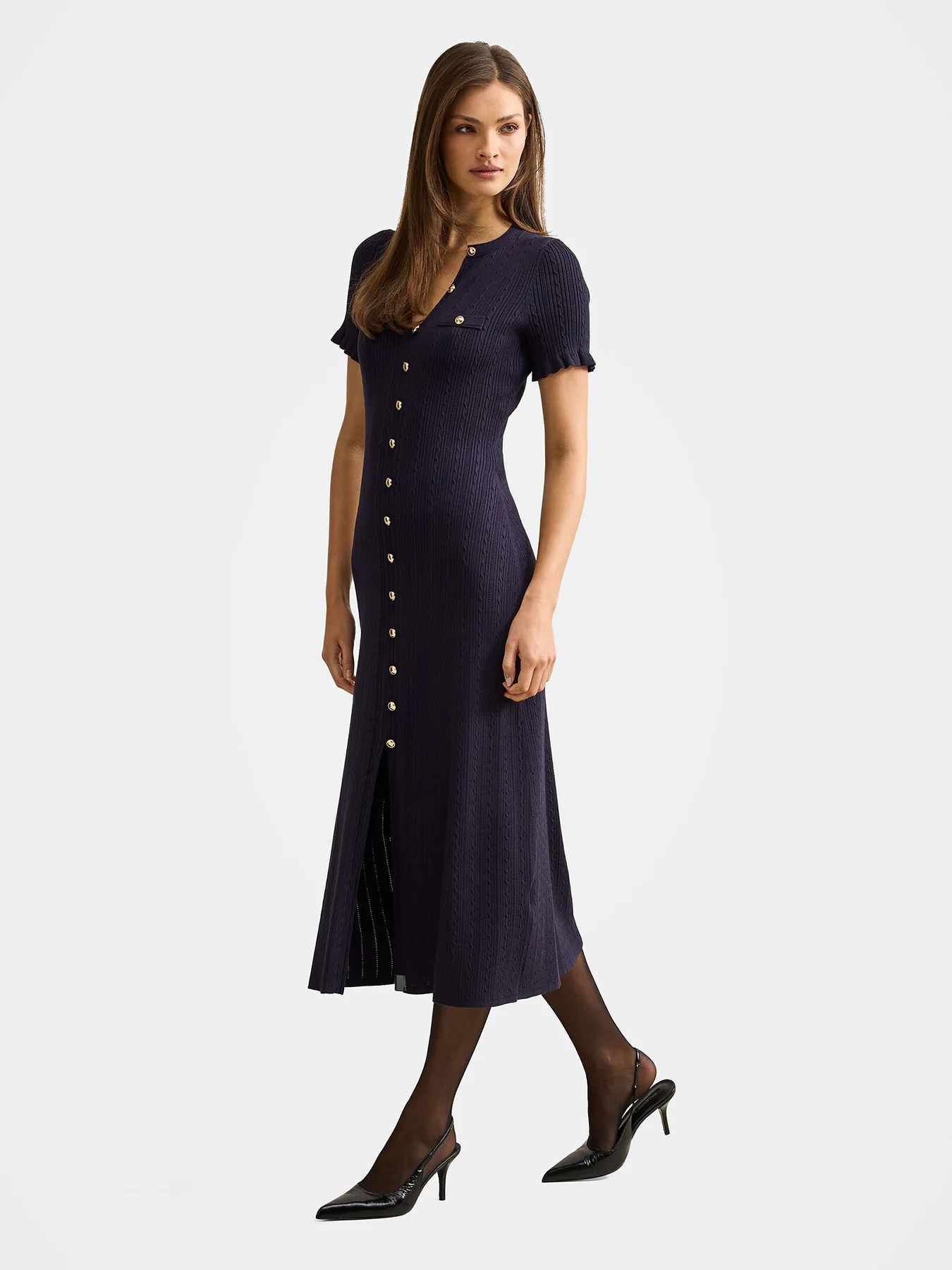 Violetta Stitch Interest Midi Dress Navy - Image 4