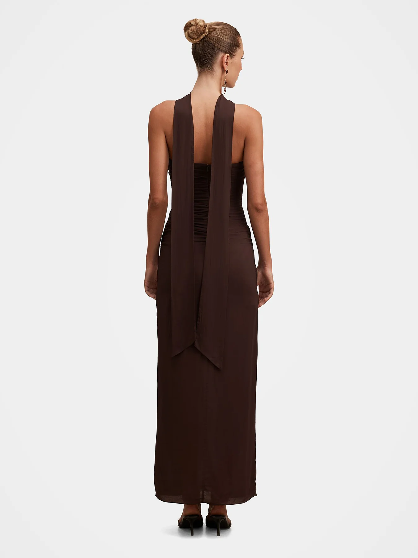 Arli Strapless Ruched Maxi Dress Brown - Image 3