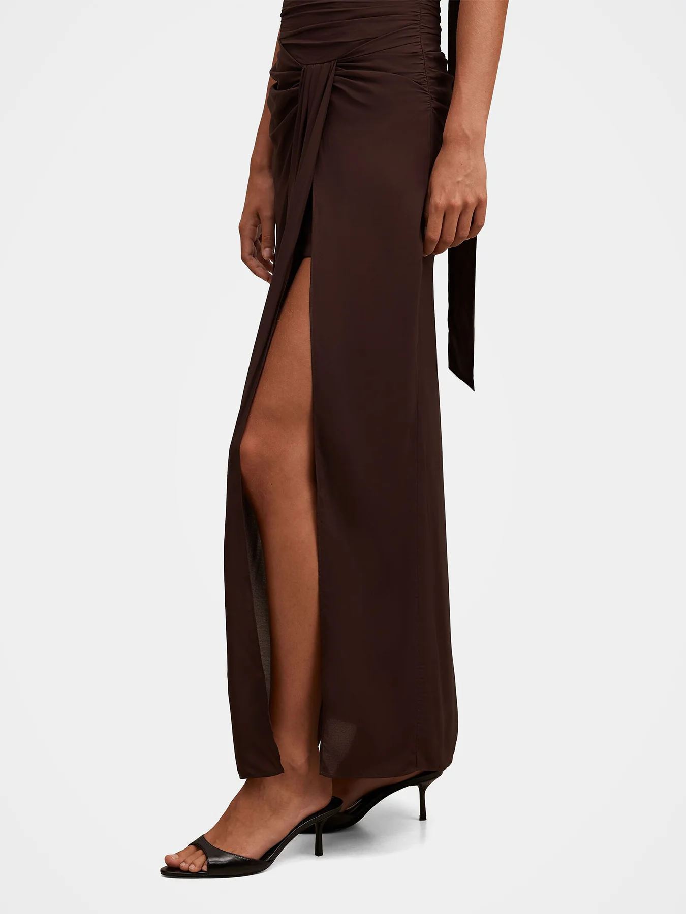 Arli Strapless Ruched Maxi Dress Brown - Image 4