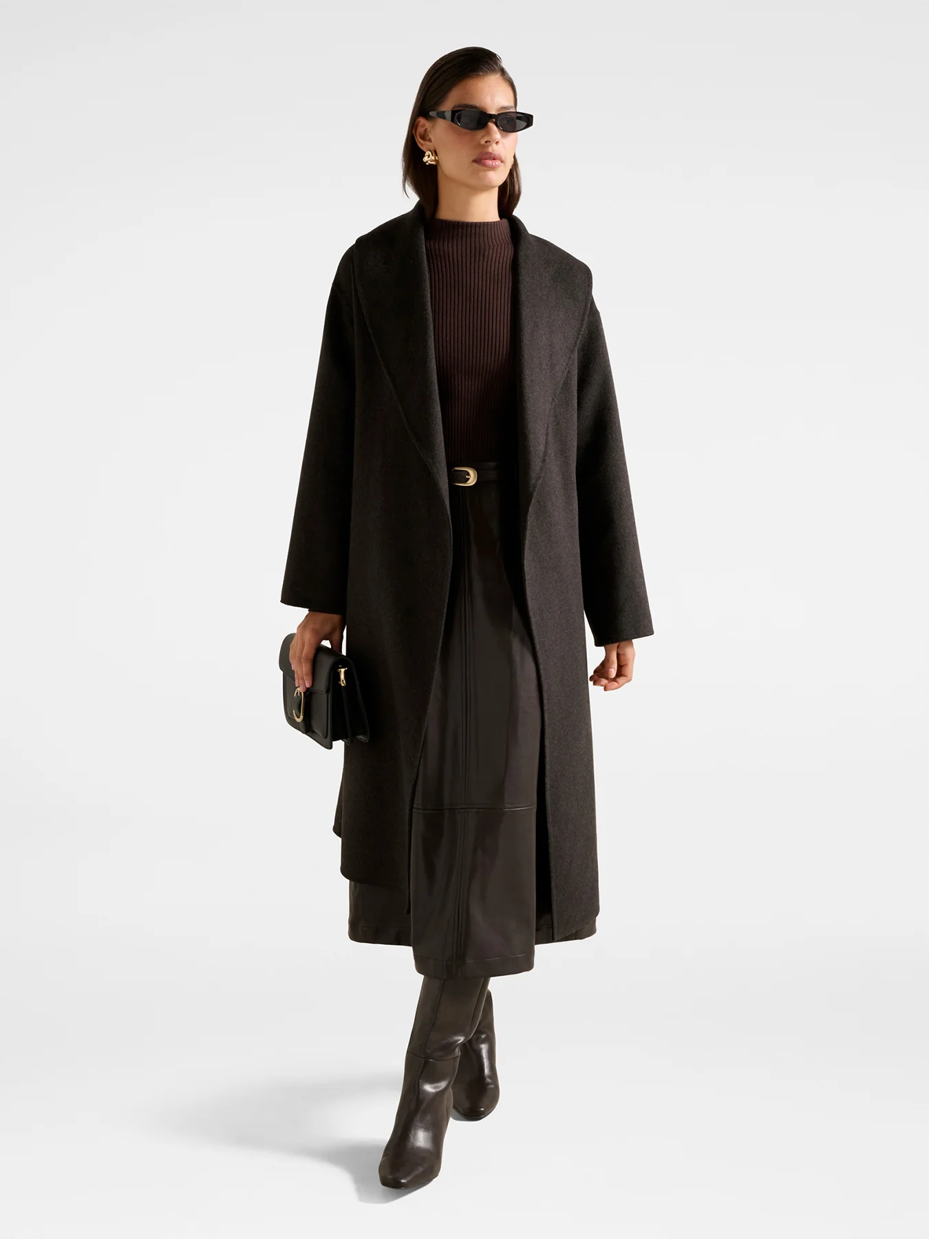 Brooklyn Vegan Leather A Line Midi Dress Brown - Image 4