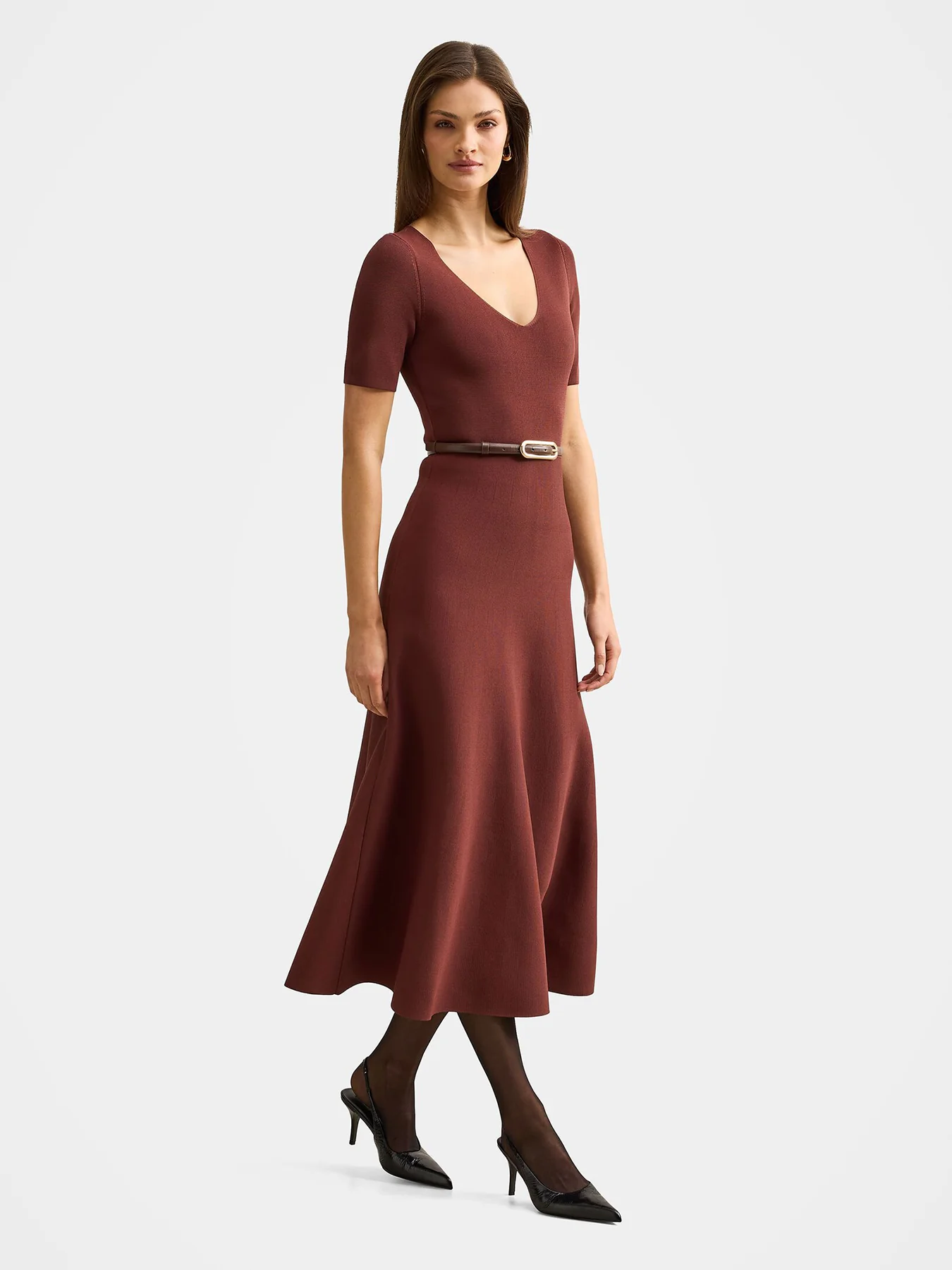 Celia Short Sleeve Midi Dress Chestnut Brown - Image 5