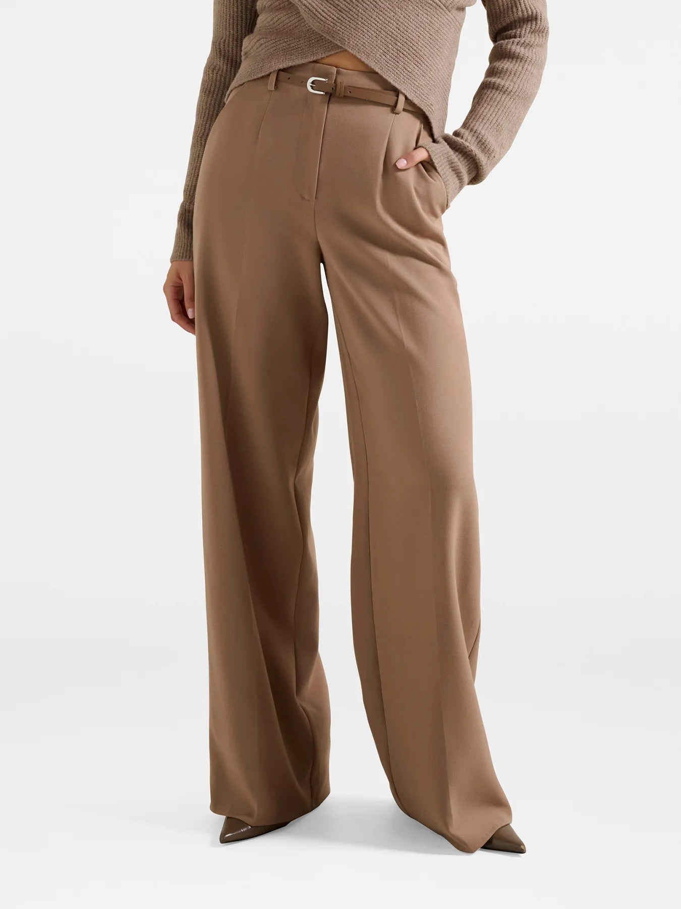 Chantelle Belted Wide Leg Pants Brown - Image 4