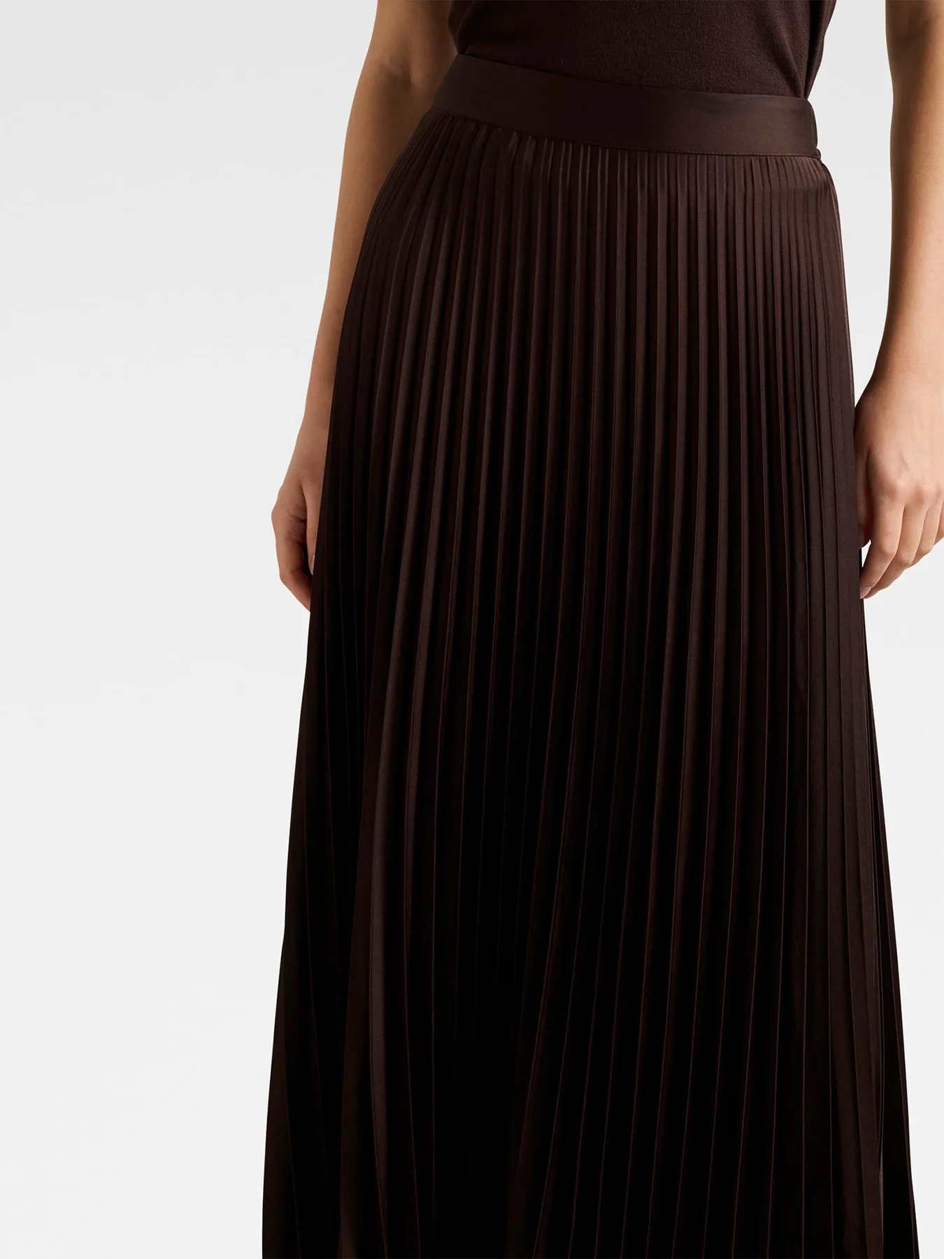 Estelle Satin Pleated Midi Skirt Chocolate - Image 5