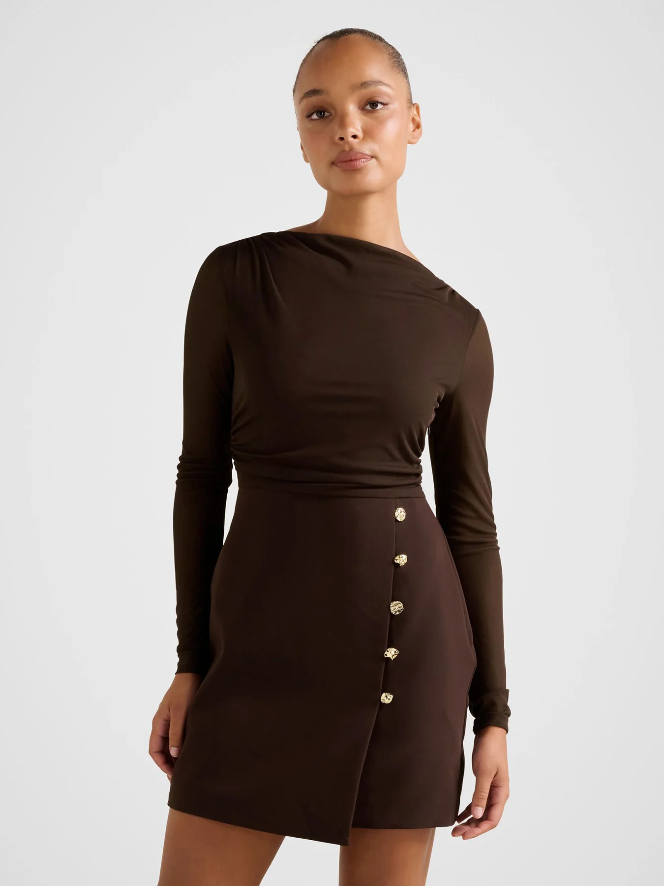 Isadora 2 in 1 Tailored Mini Dress Brown - Image 4