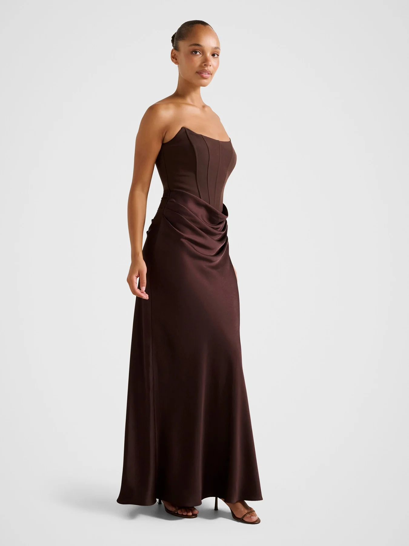 Isra Strapless Maxi Dress Brown - Image 5