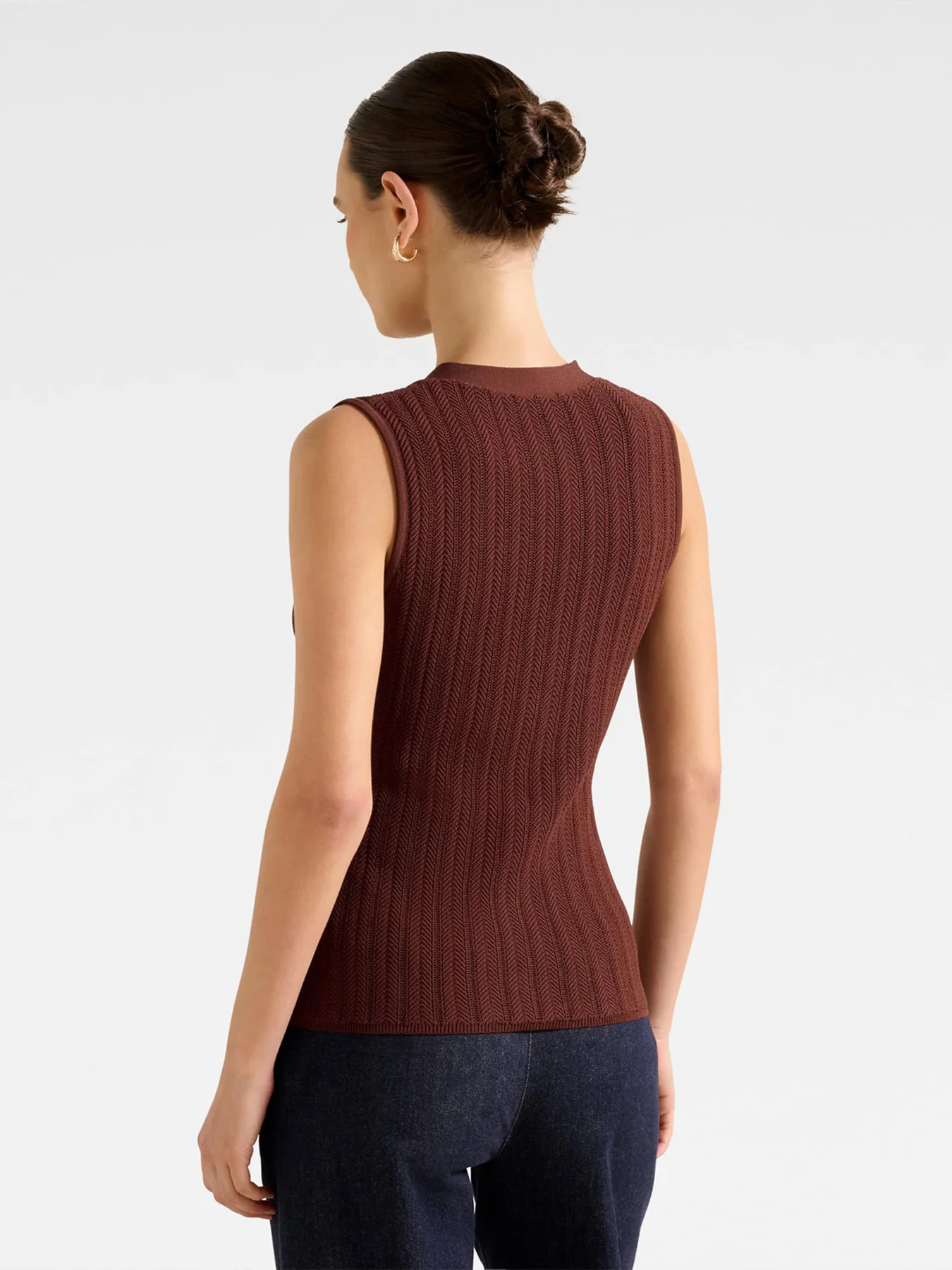 Ivy Pointelle Waistcoat Brown - Image 3