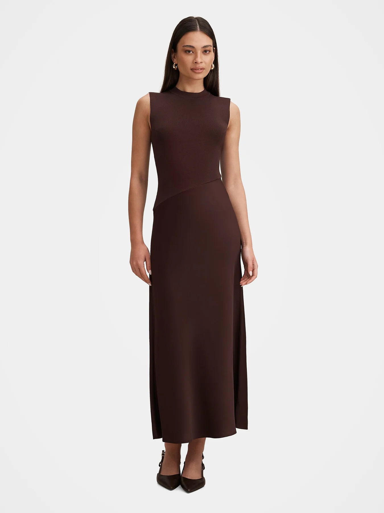 Jayden Satin Midi Dress Brown - Image 2