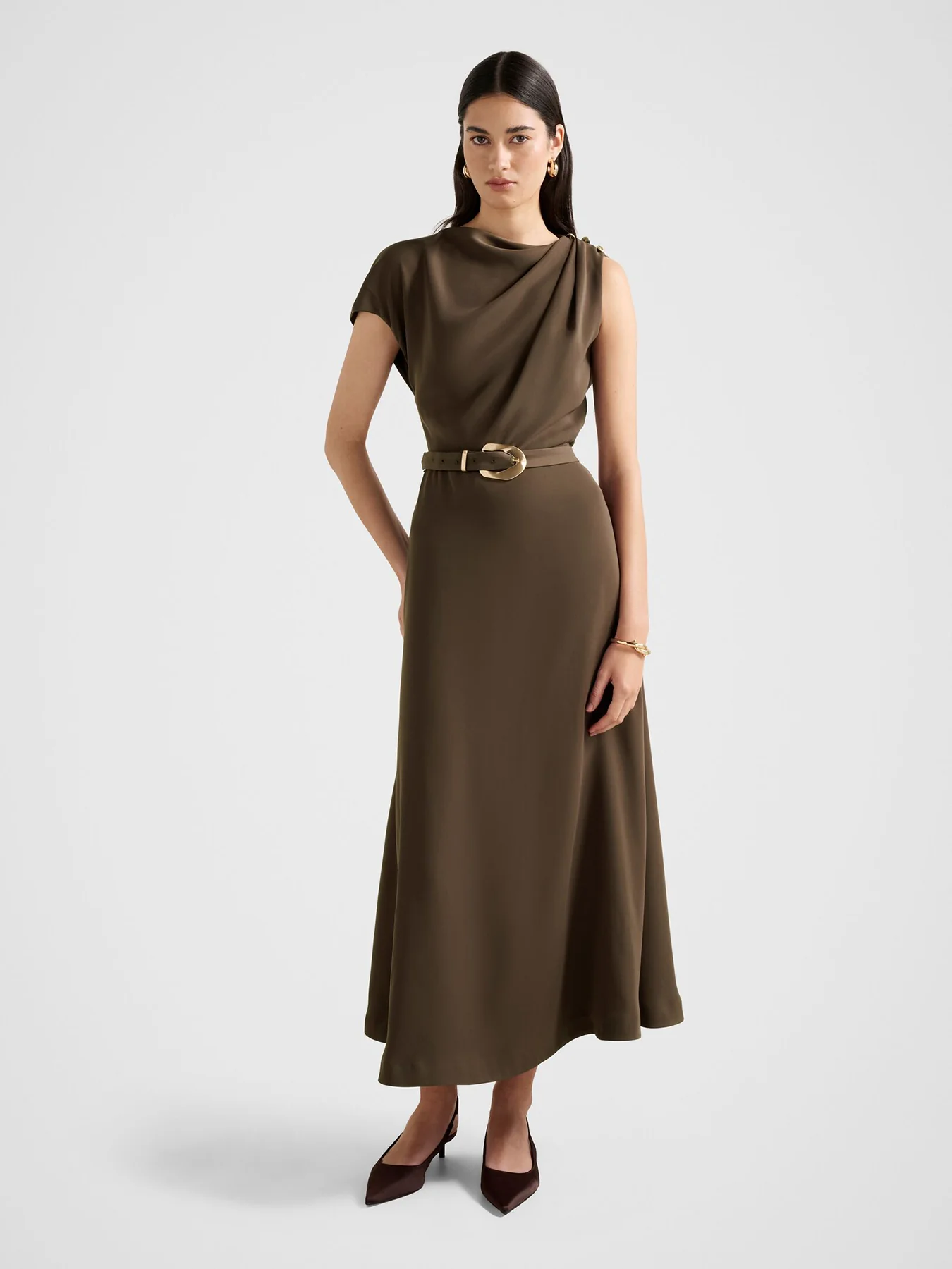 Kylee Draped Midi Dress Brown - Image 2
