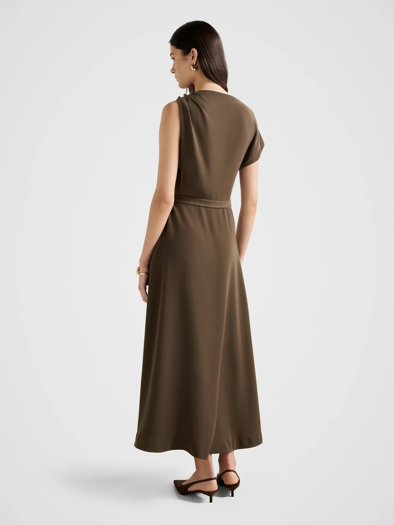 Kylee Draped Midi Dress Brown - Image 3