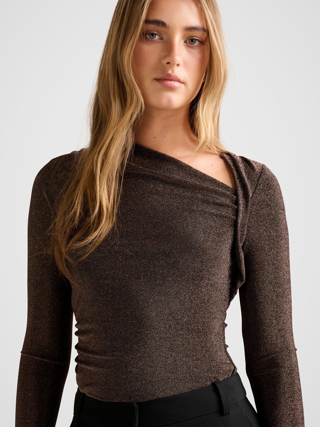 Roma Asymmetric Neck Top Brown - Image 5