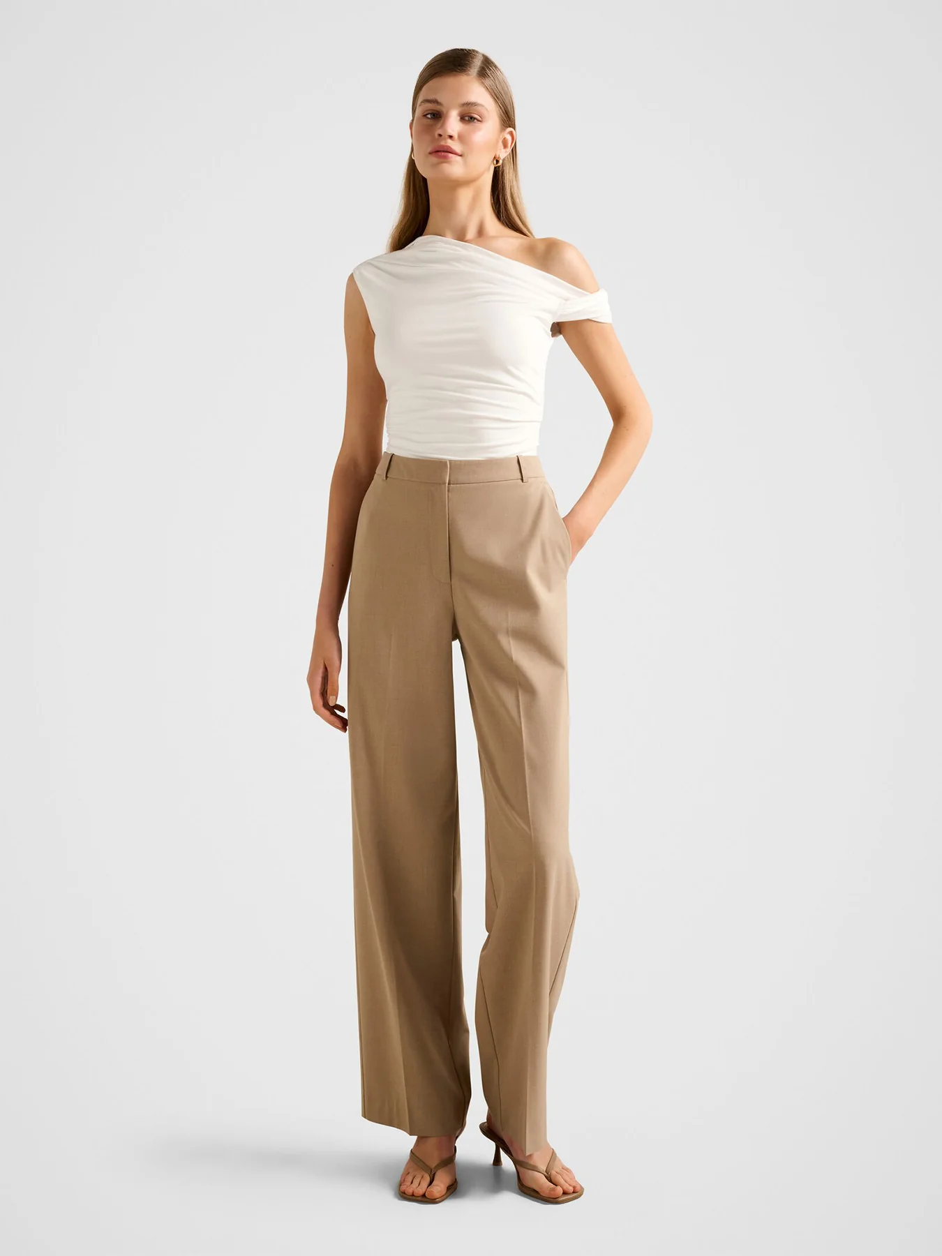 Sophia Wide Leg Trousers Beige - Image 2