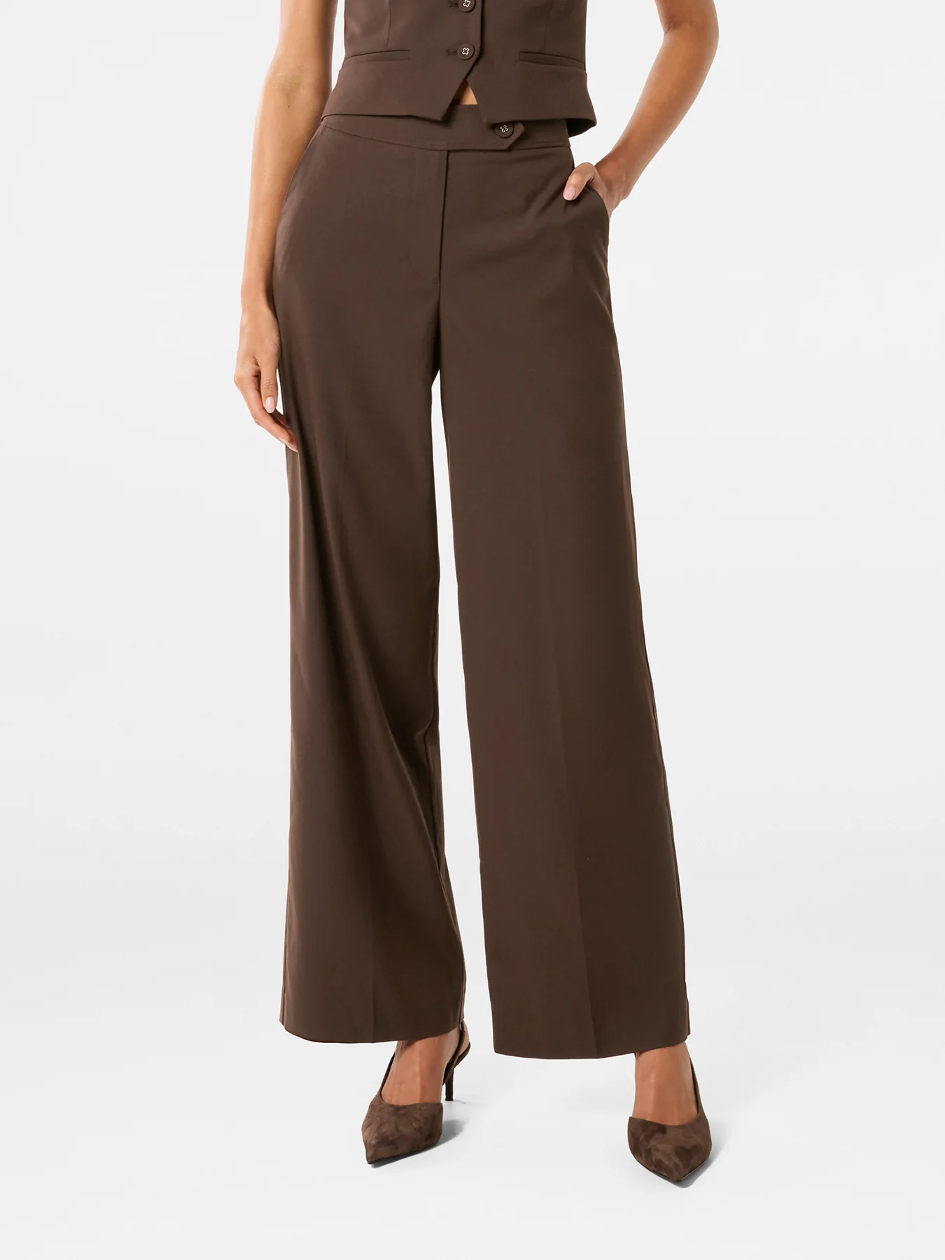 Tyla Button Tab Wide Leg Pants Chocolate Set - Image 4